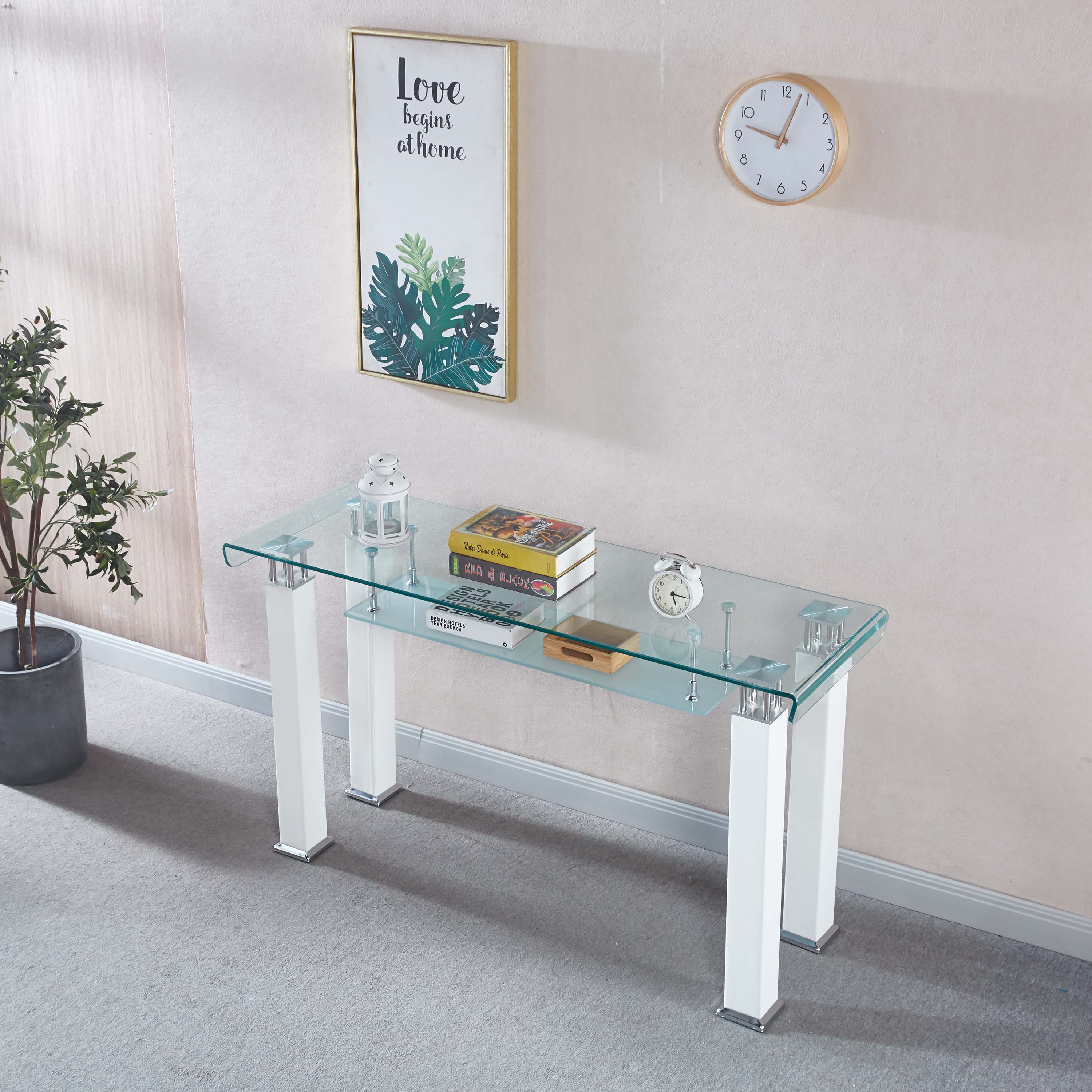Modern Console Table with Tempered Glass