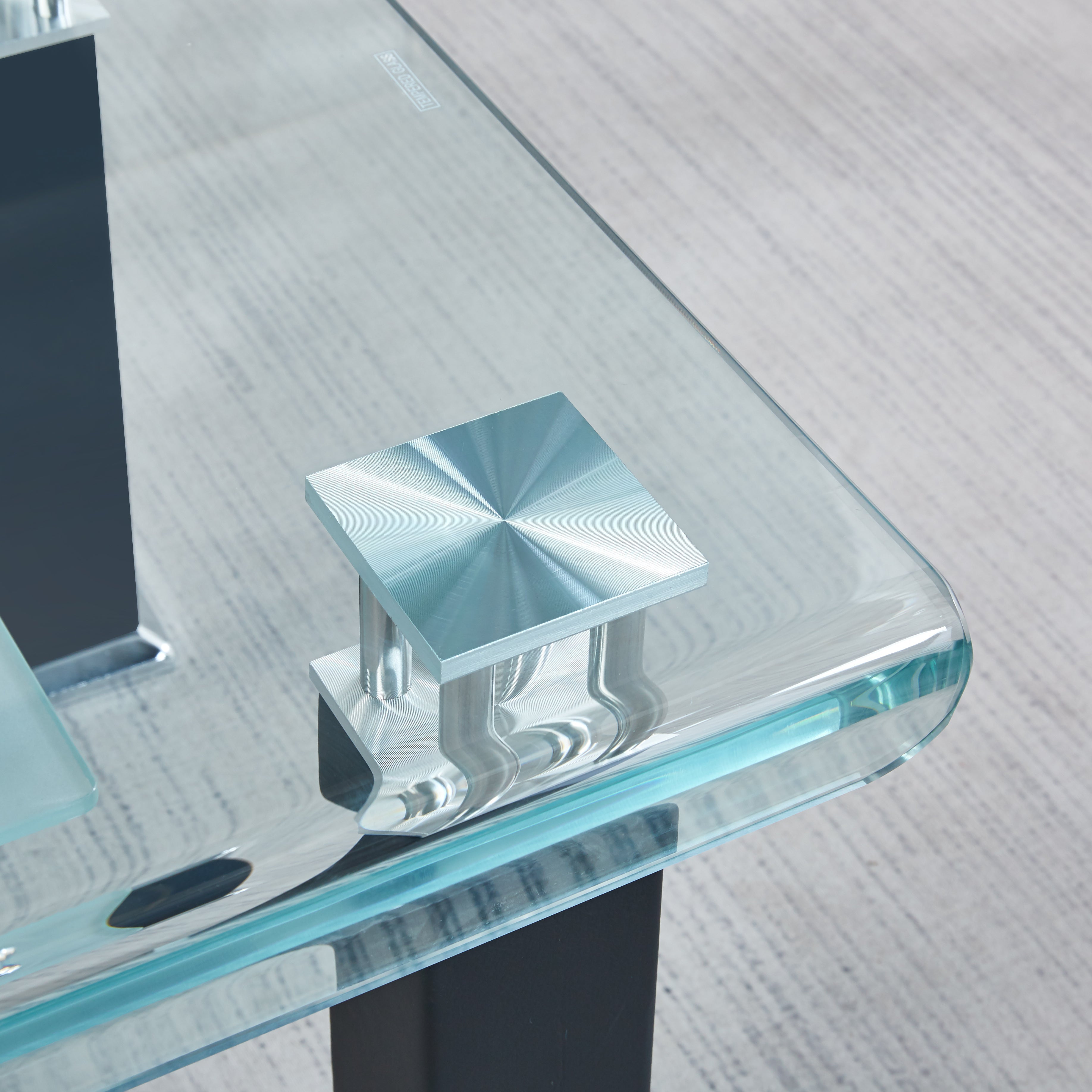 Modern Glass Coffee Table with Leatherette Accents