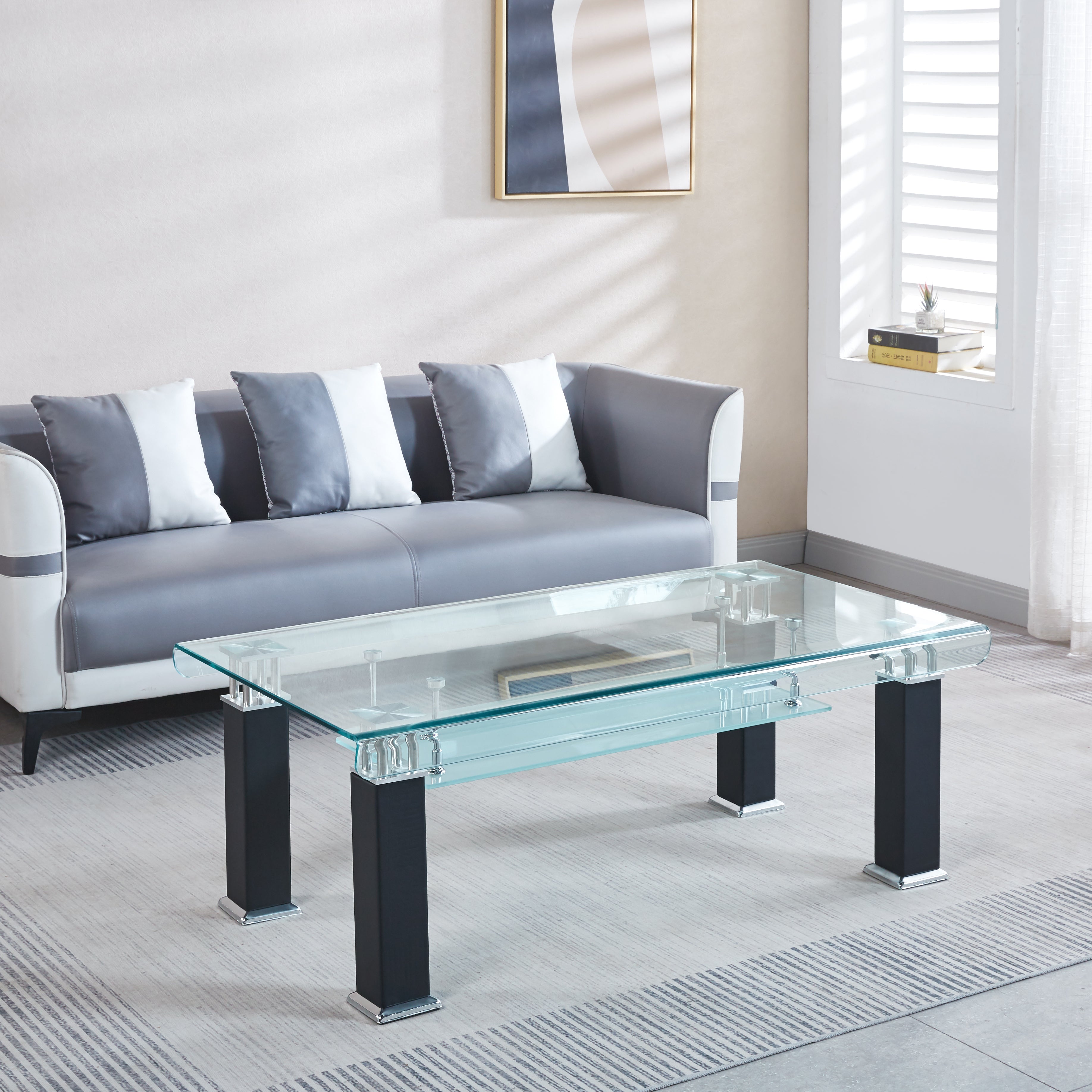 Modern Glass Coffee Table with Leatherette Accents