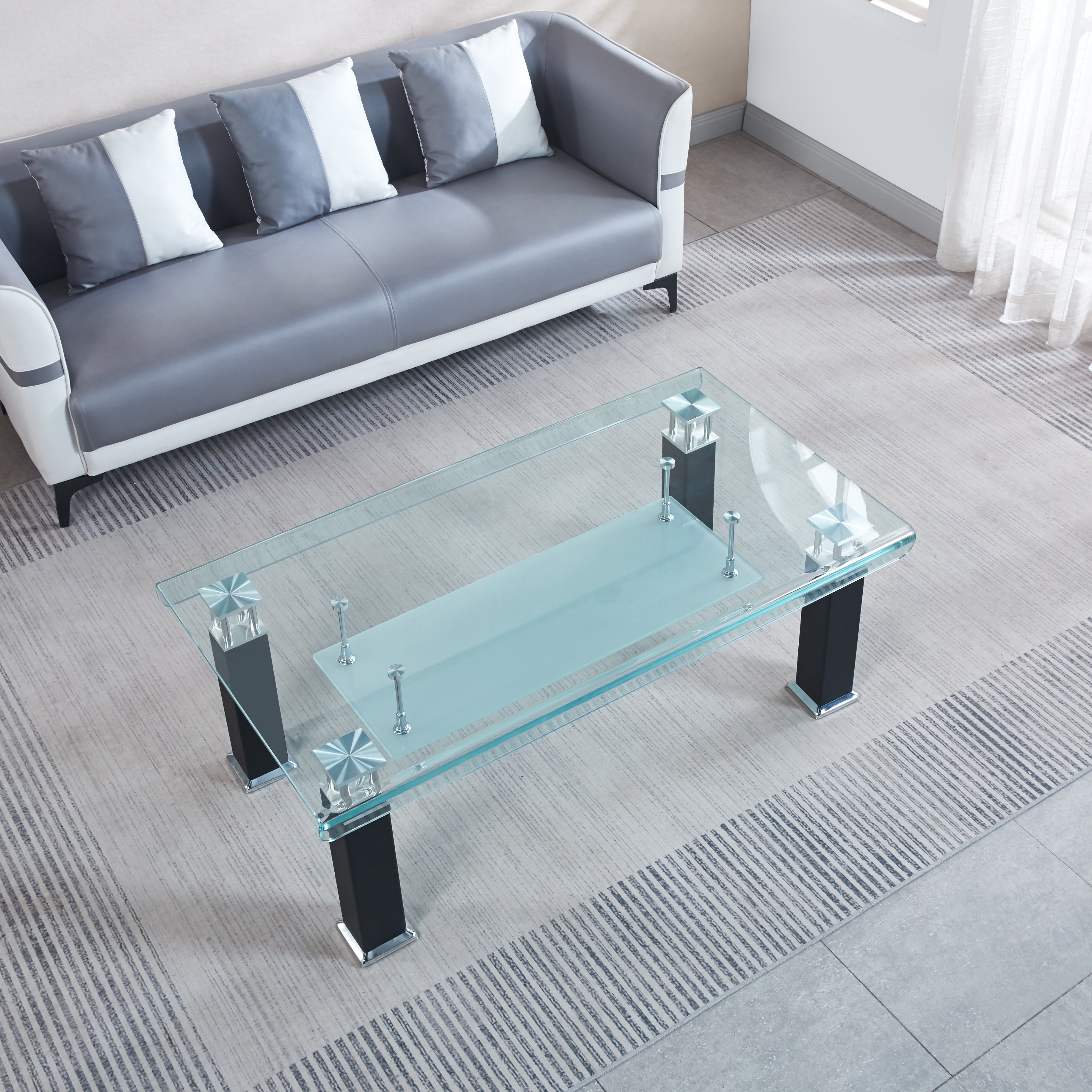 Modern Glass Coffee Table with Leatherette Accents