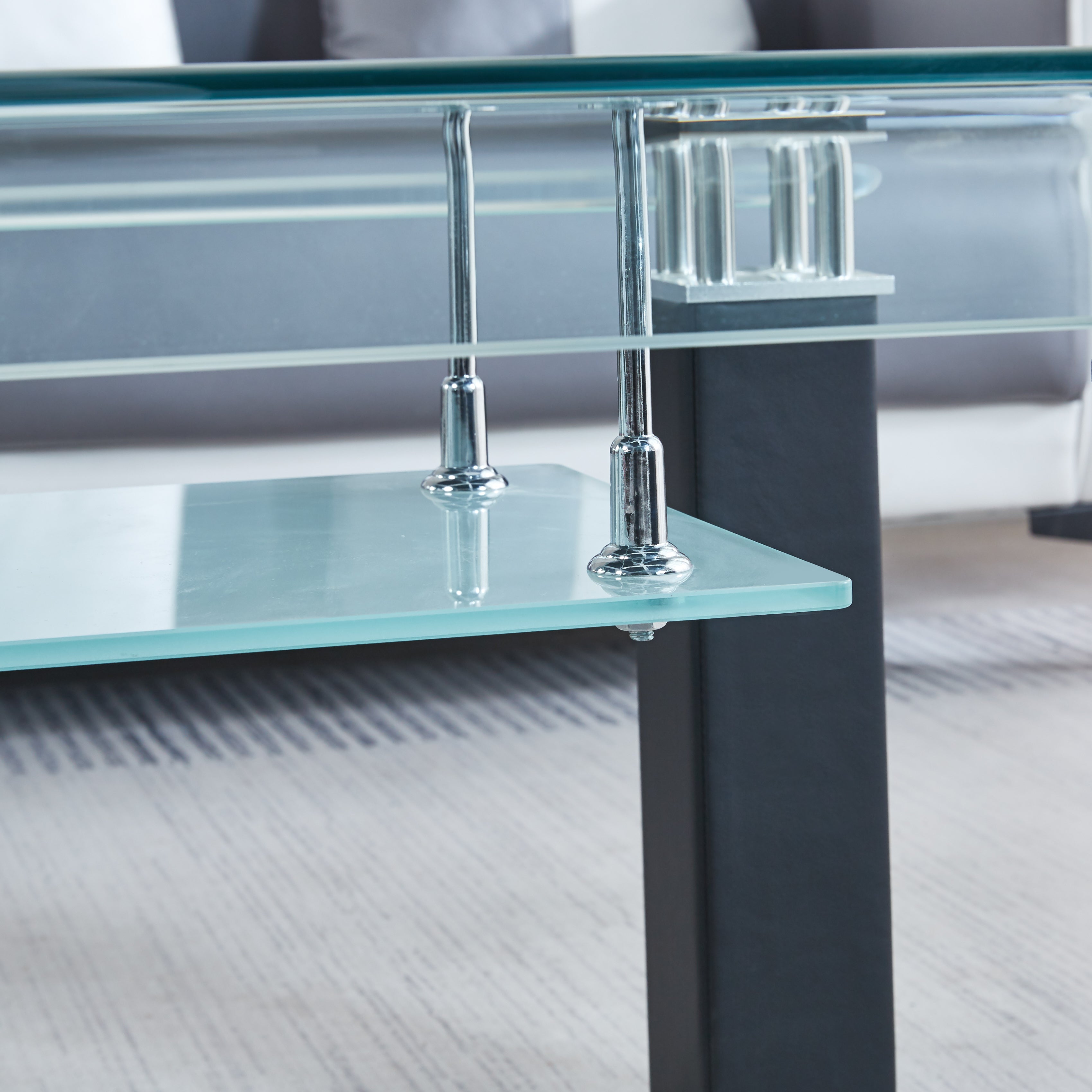 Modern Glass Coffee Table with Leatherette Accents