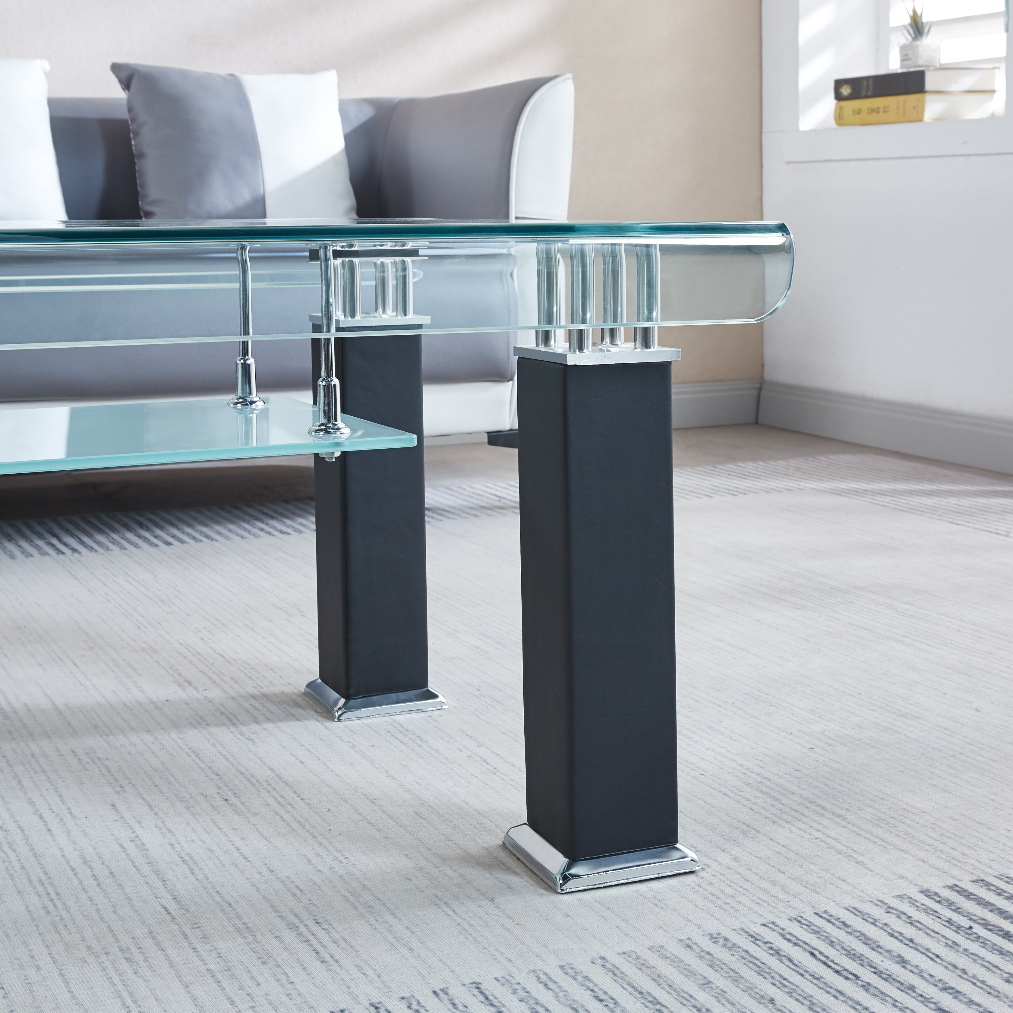 Modern Glass Coffee Table with Leatherette Accents