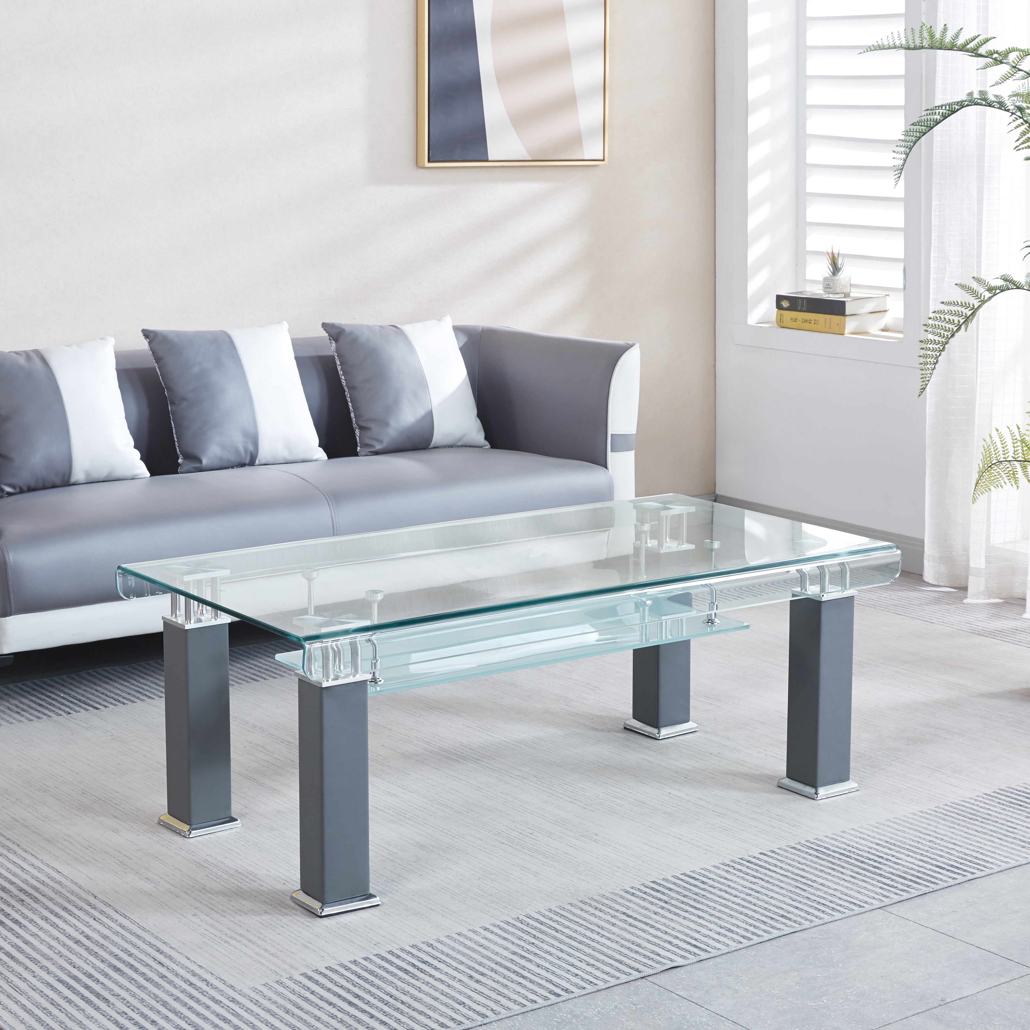 Modern Glass Coffee Table with Leatherette Accents