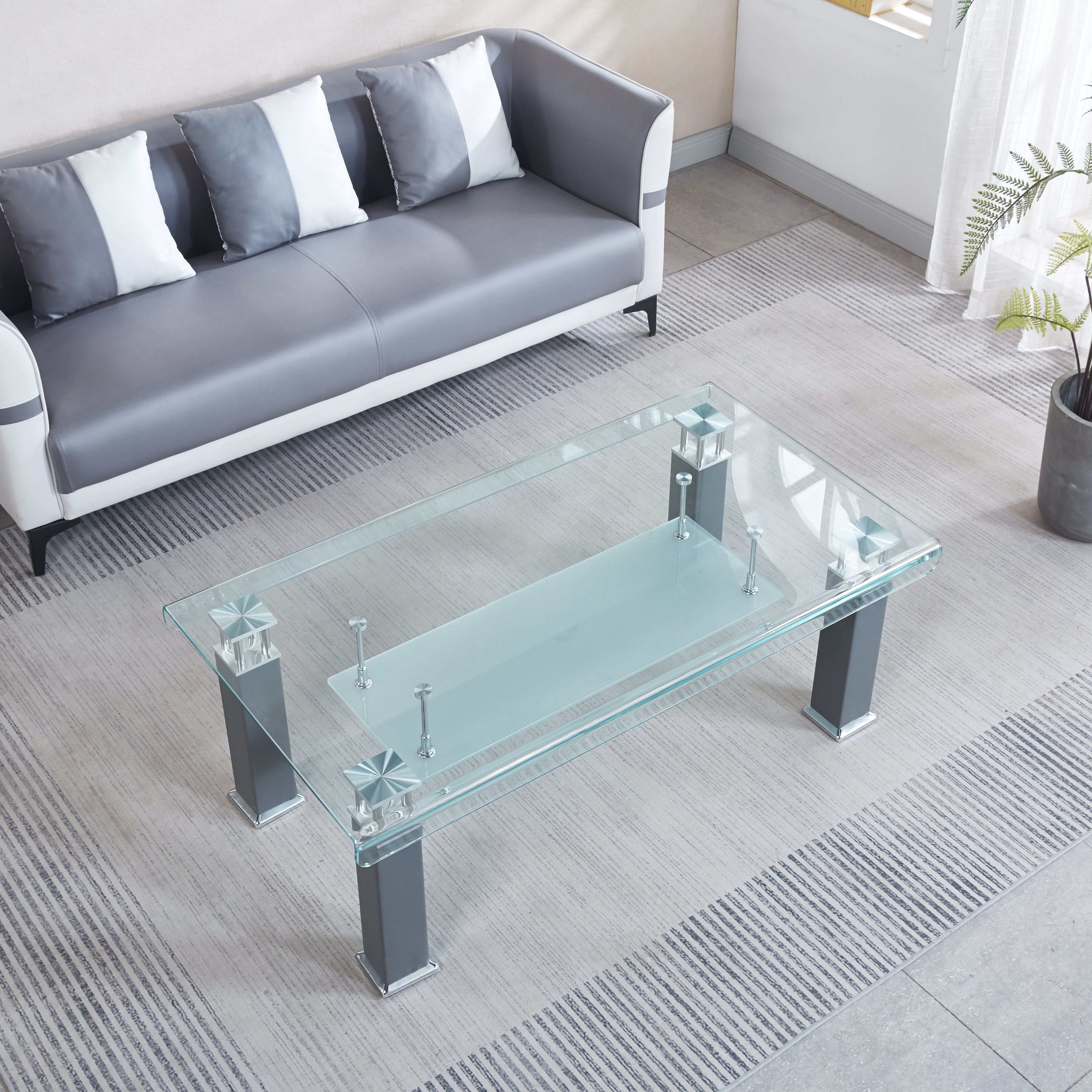 Modern Glass Coffee Table with Leatherette Accents