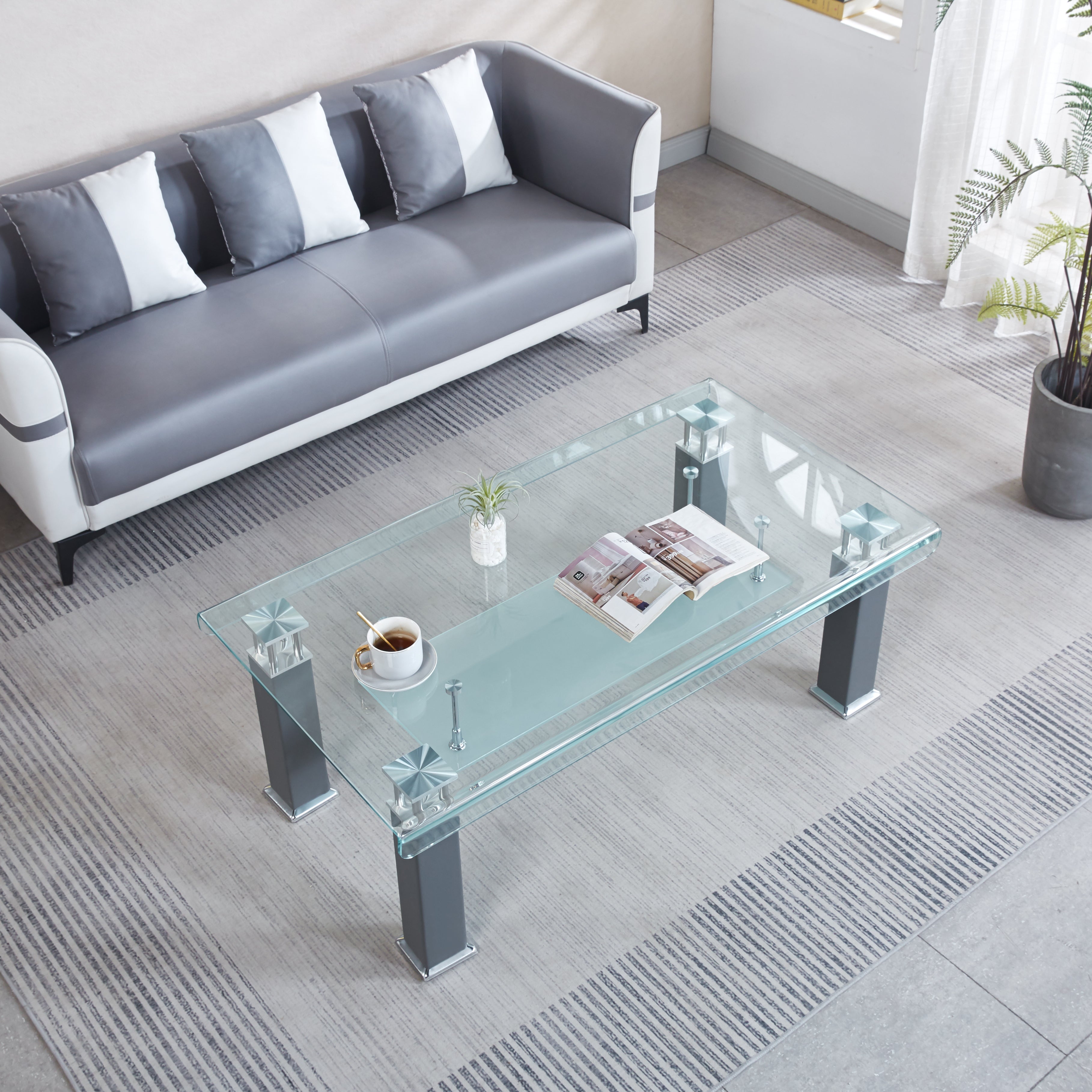 Modern Glass Coffee Table with Leatherette Accents
