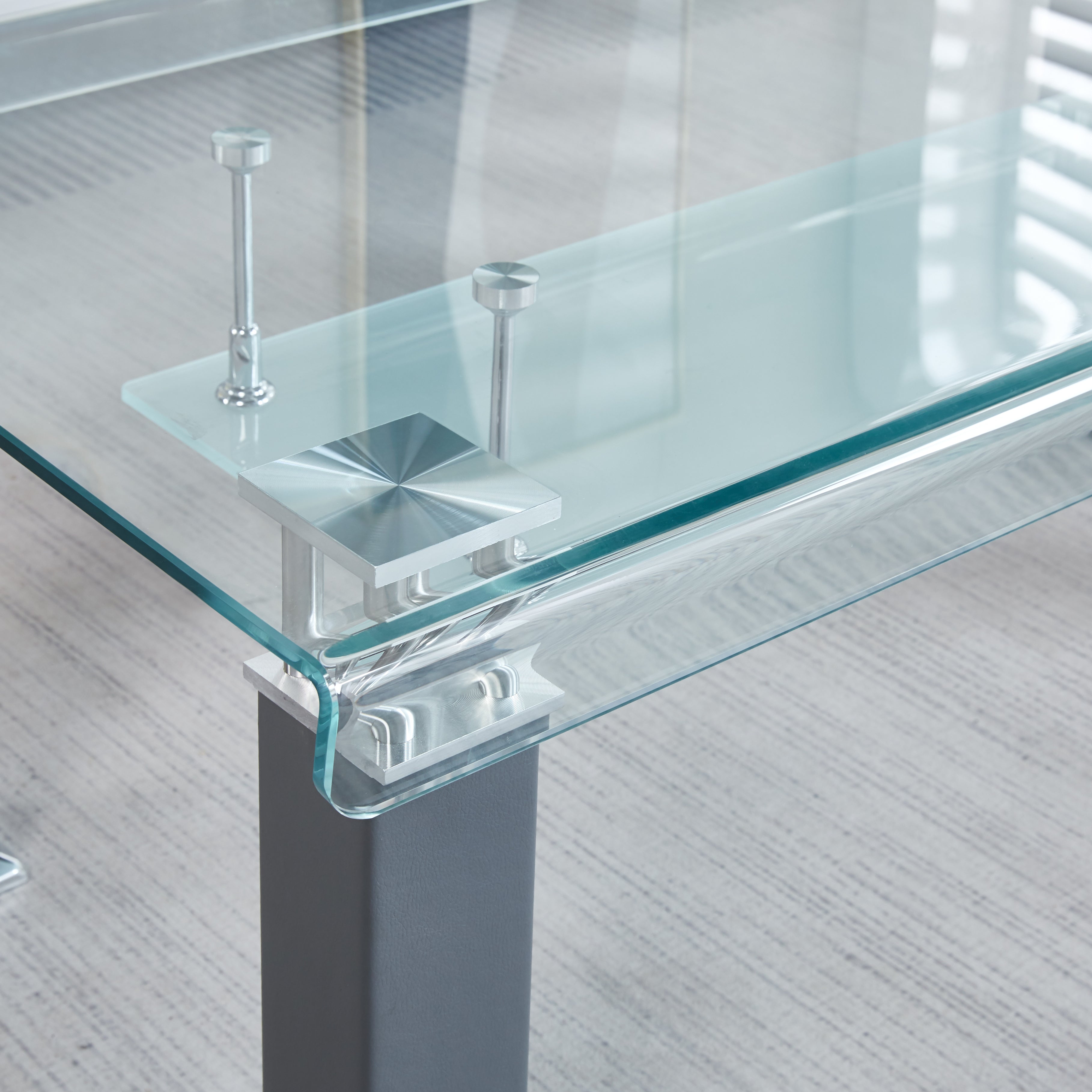 Modern Glass Coffee Table with Leatherette Accents