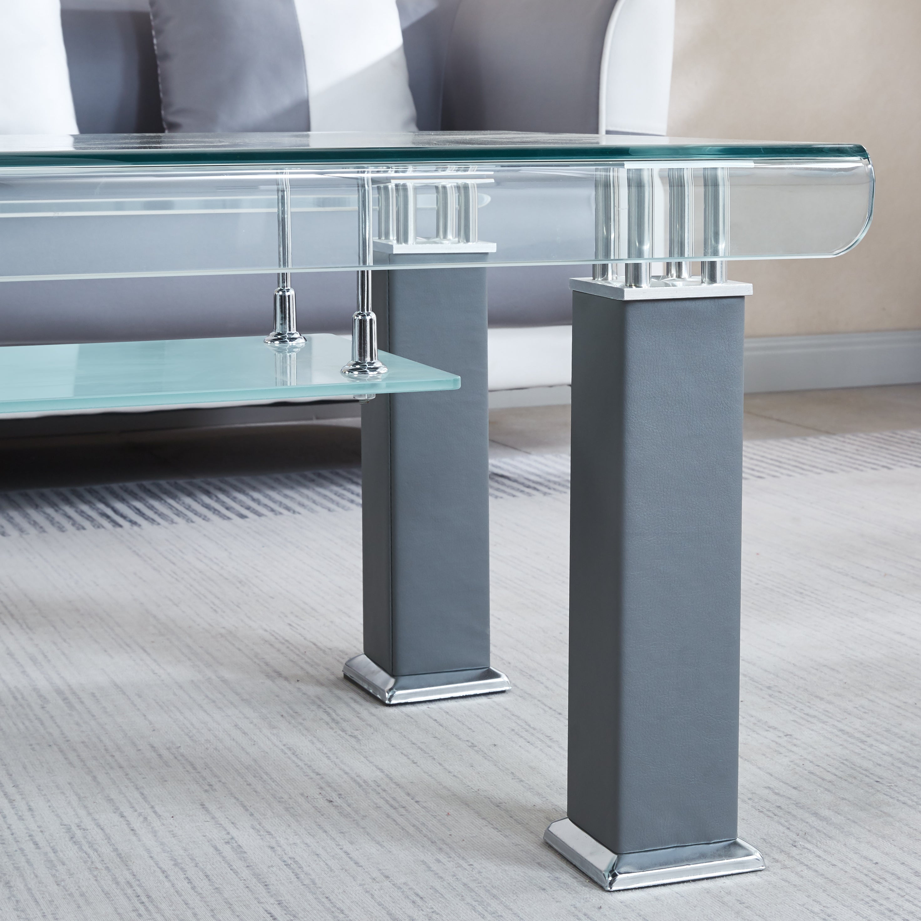 Modern Glass Coffee Table with Leatherette Accents