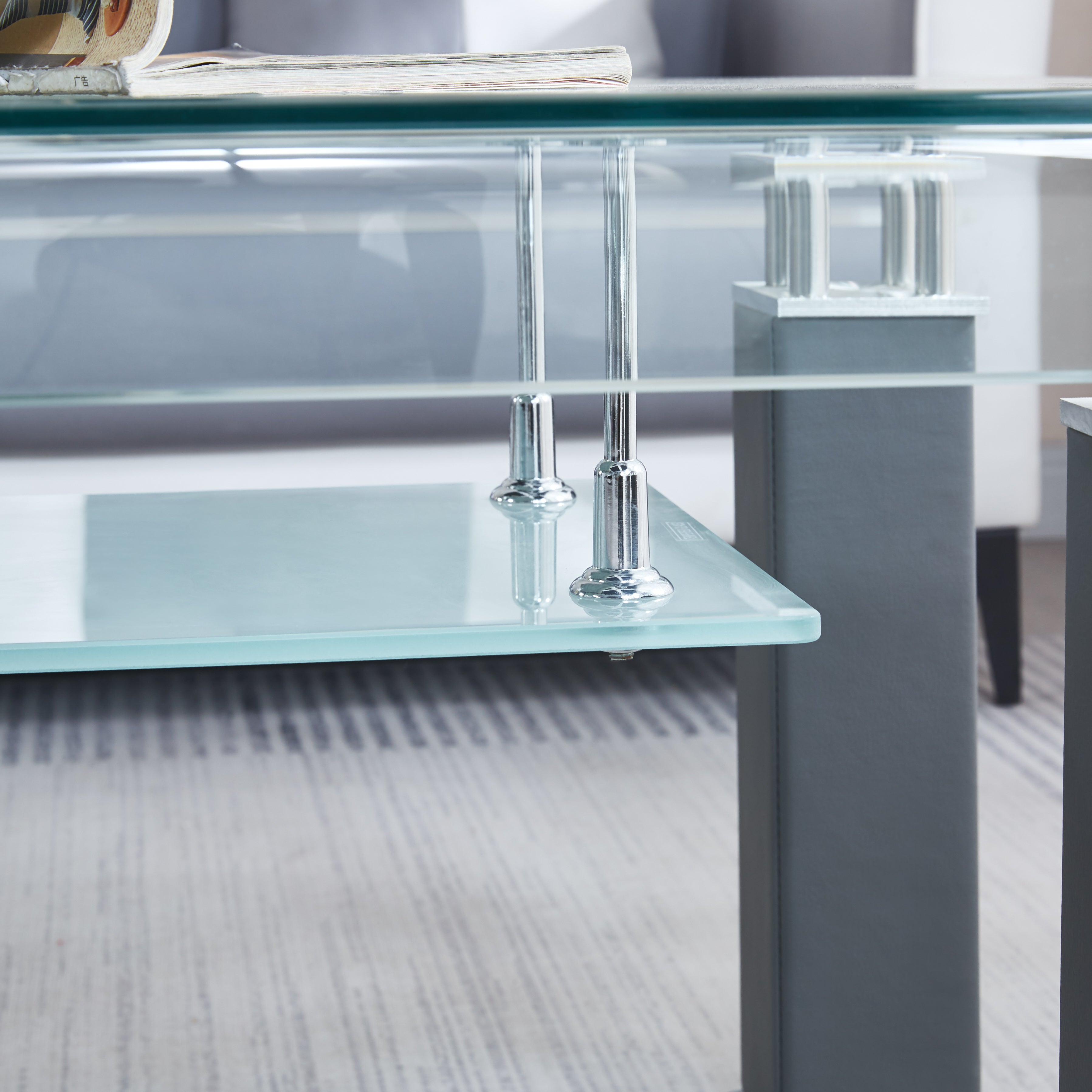 Modern Glass Coffee Table with Leatherette Accents