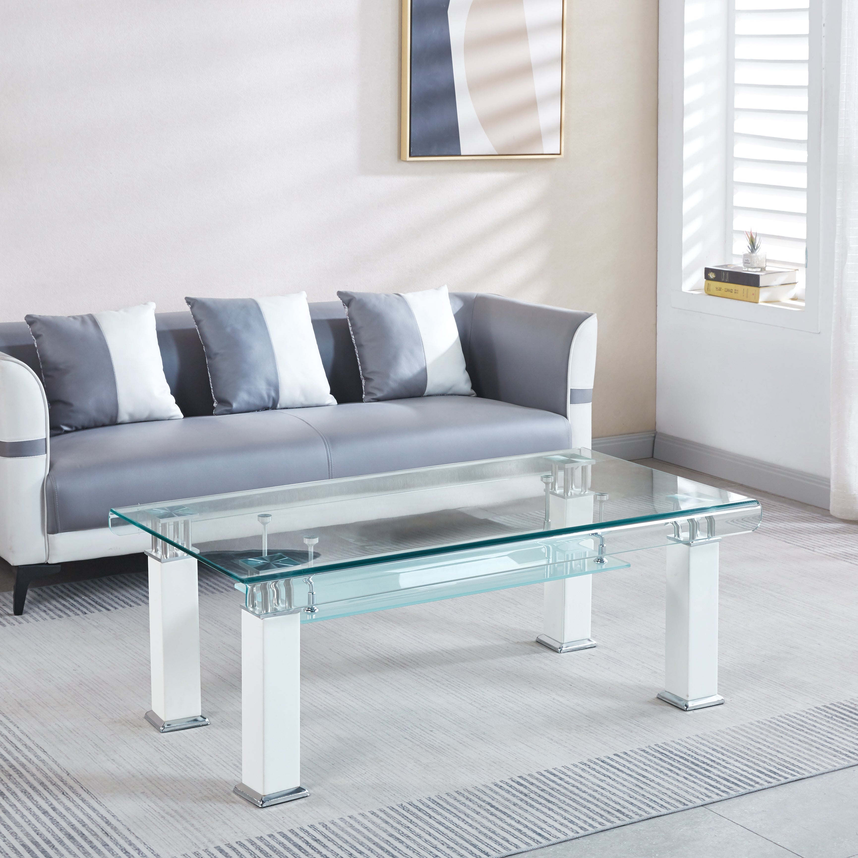 Modern Glass Coffee Table with Leatherette Accents