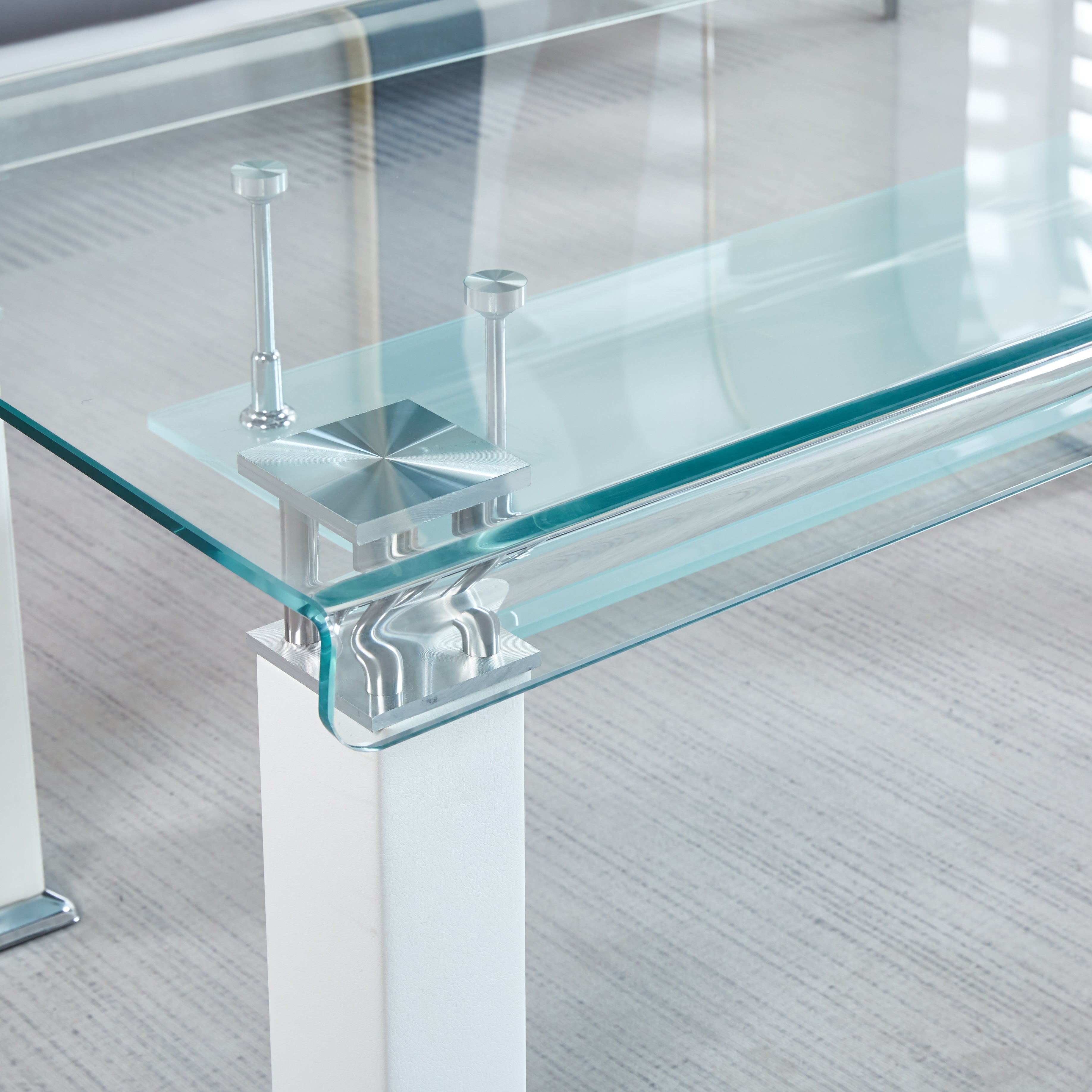 Modern Glass Coffee Table with Leatherette Accents