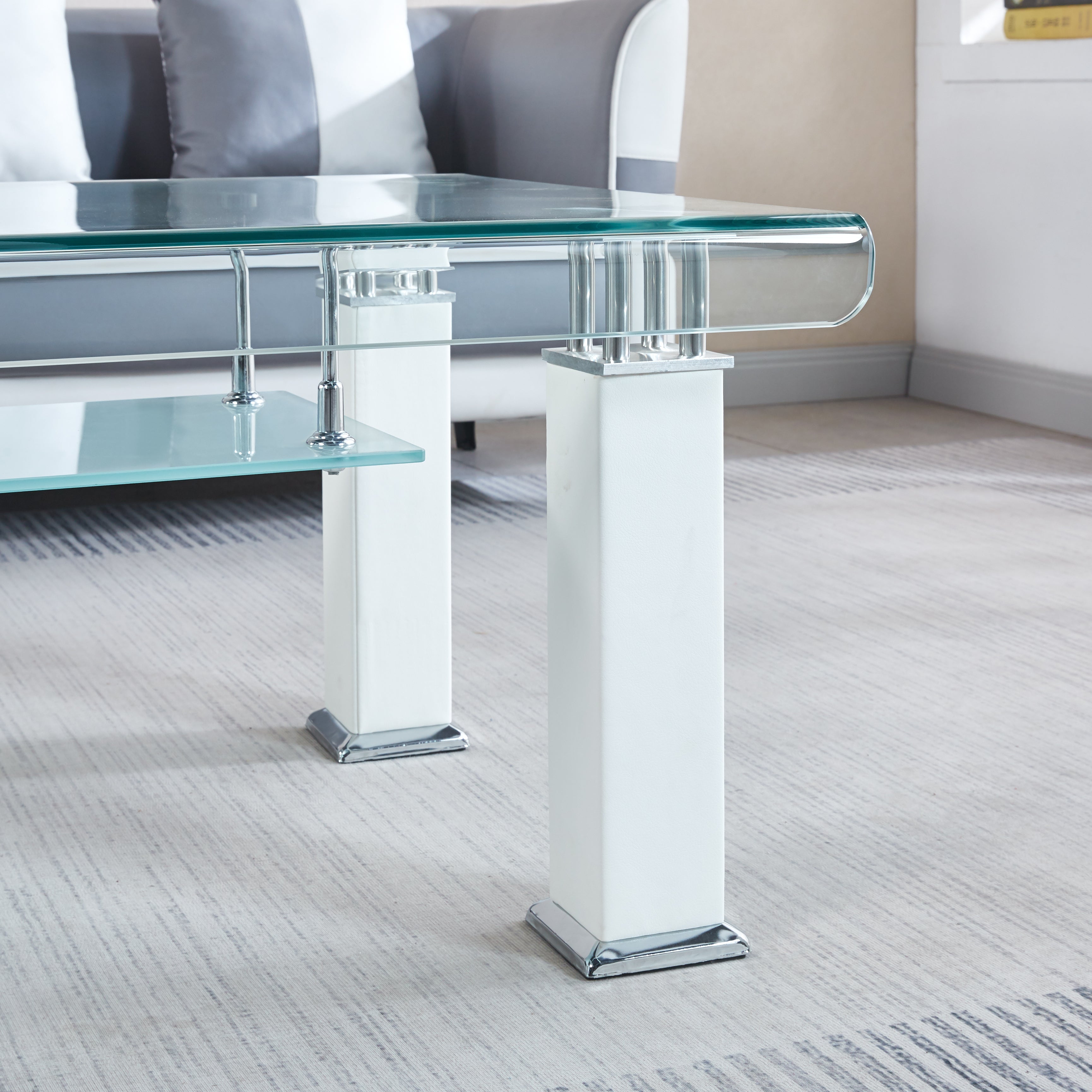 Modern Glass Coffee Table with Leatherette Accents