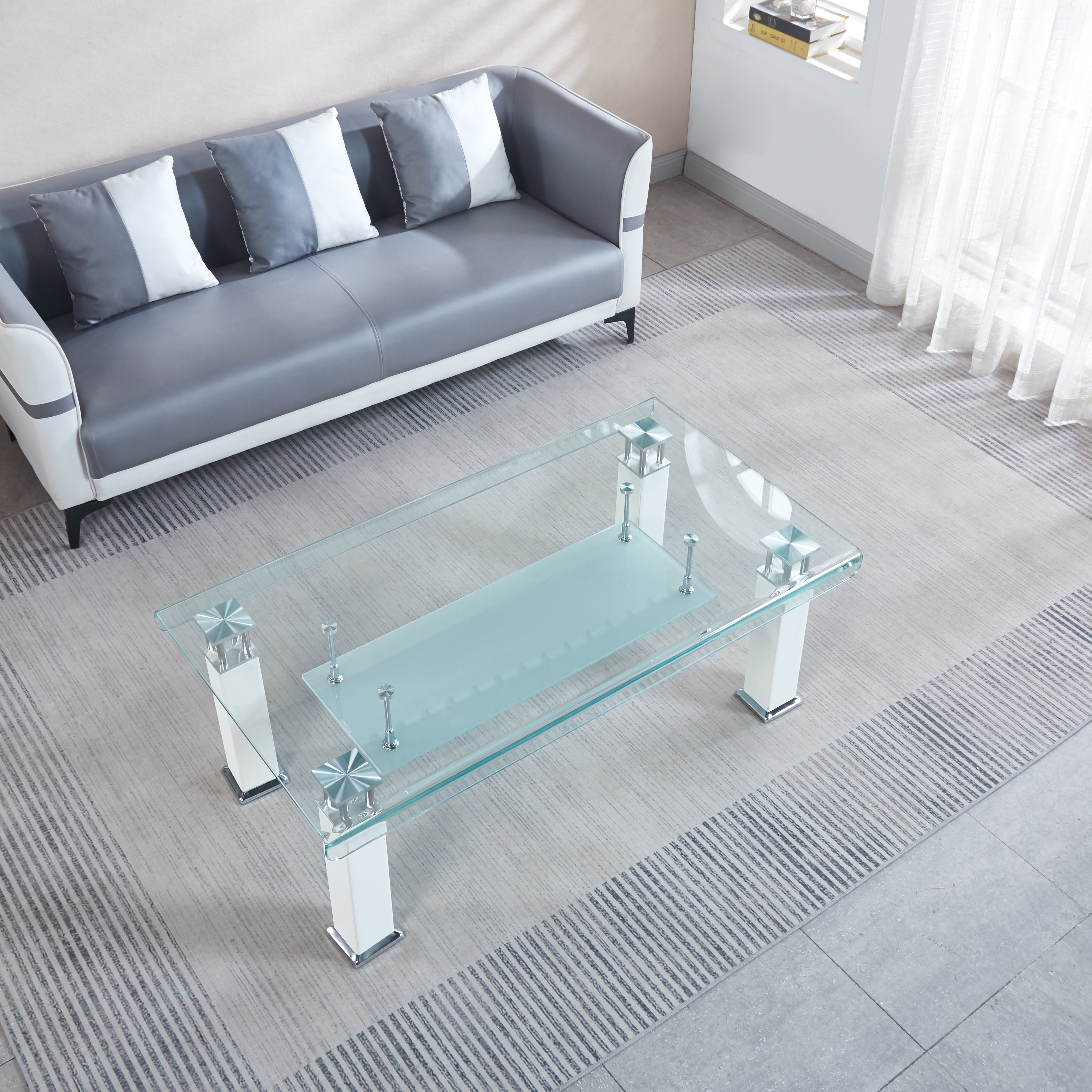 Modern Glass Coffee Table with Leatherette Accents