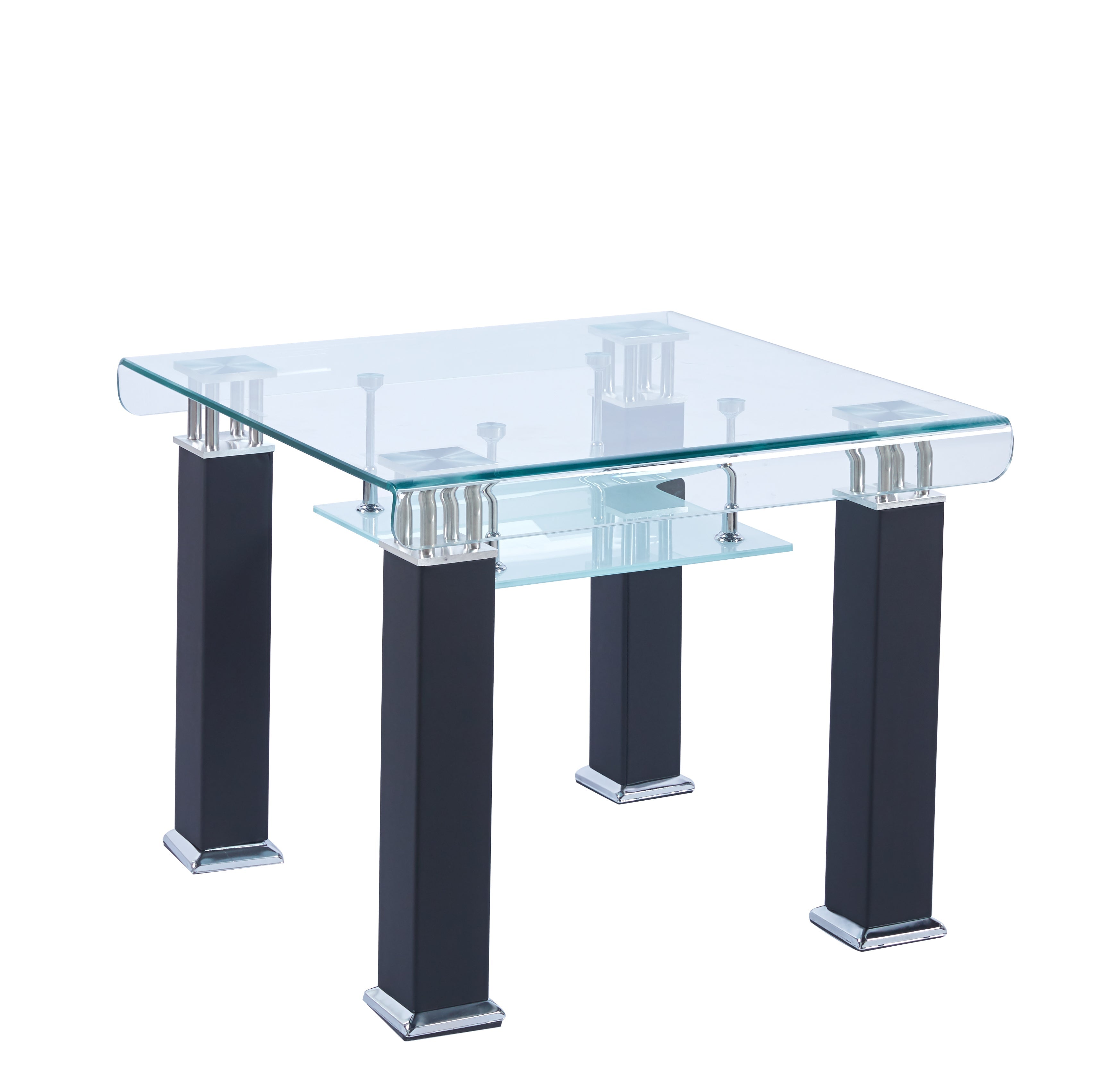 Modern End Table with Tempered Glass and Leatherette