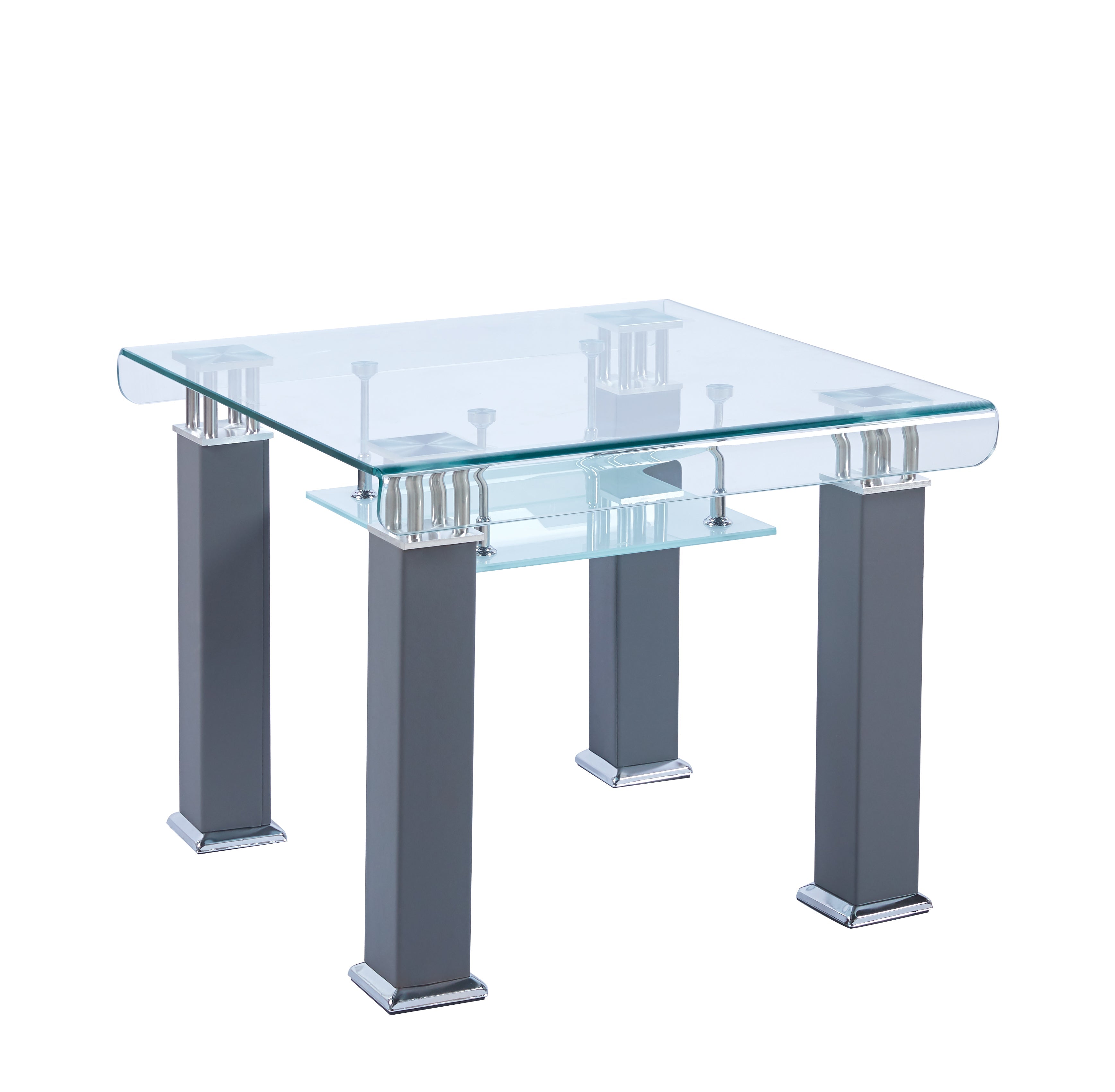Modern End Table with Tempered Glass and Leatherette