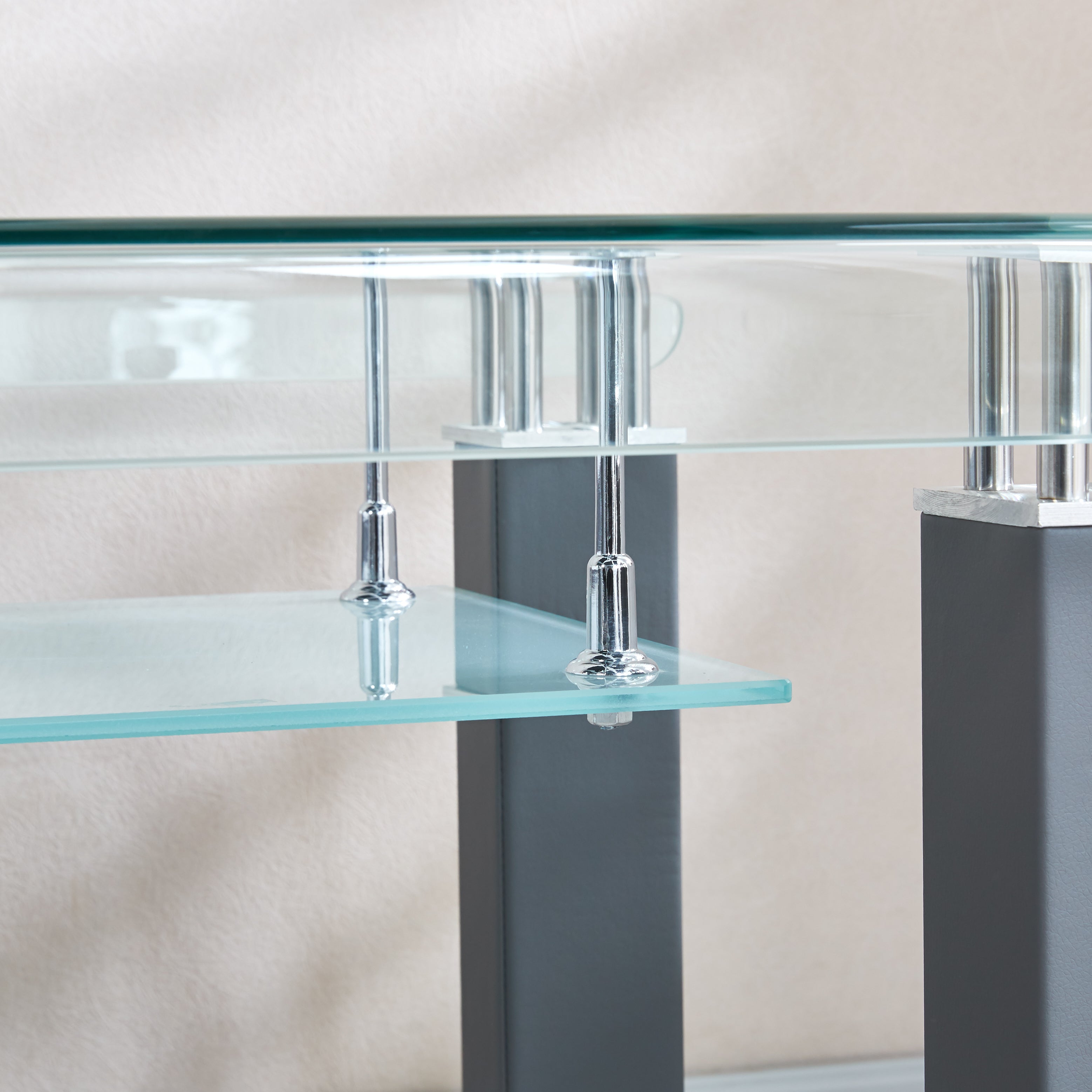 Modern End Table with Tempered Glass and Leatherette