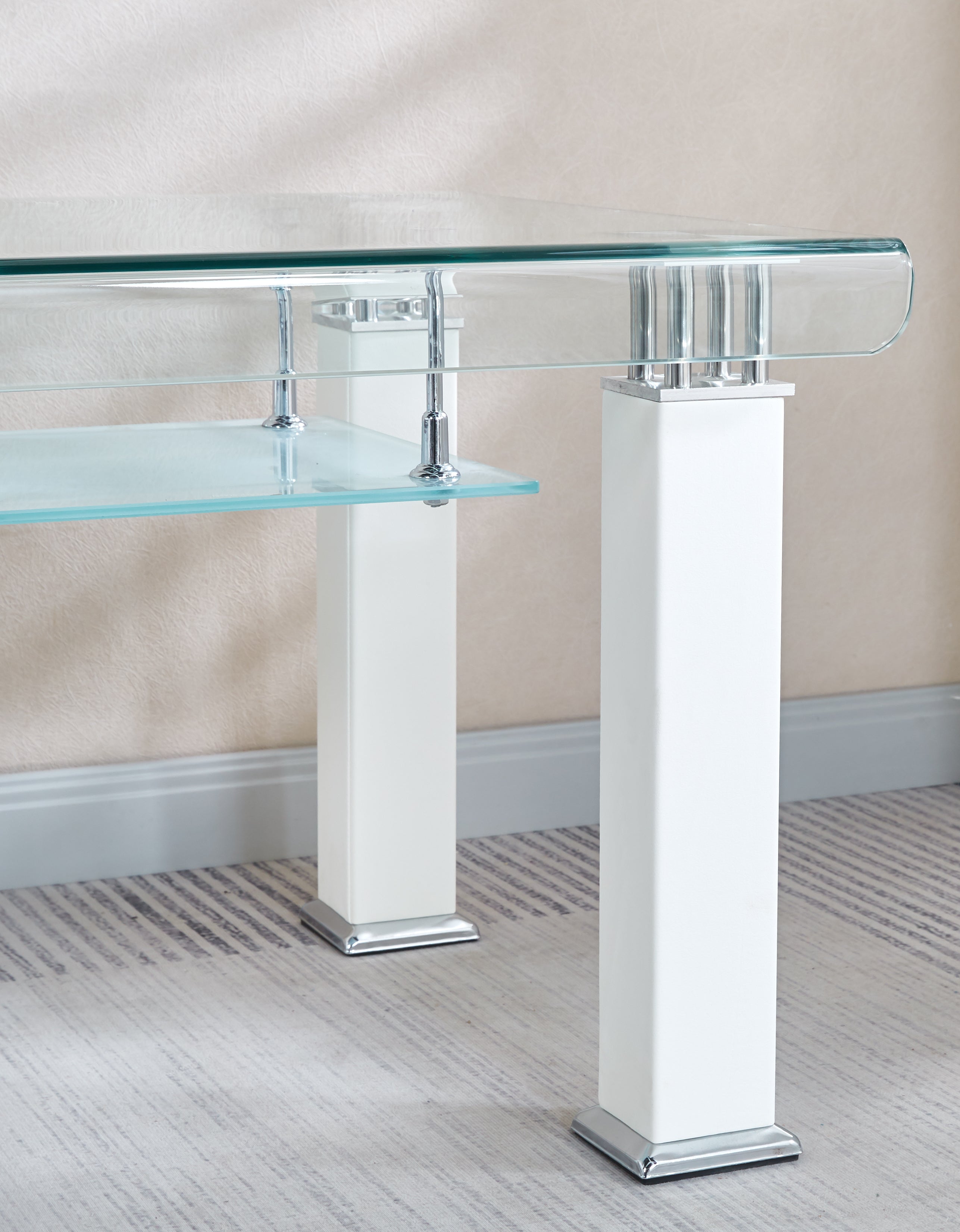 Modern End Table with Tempered Glass and Leatherette
