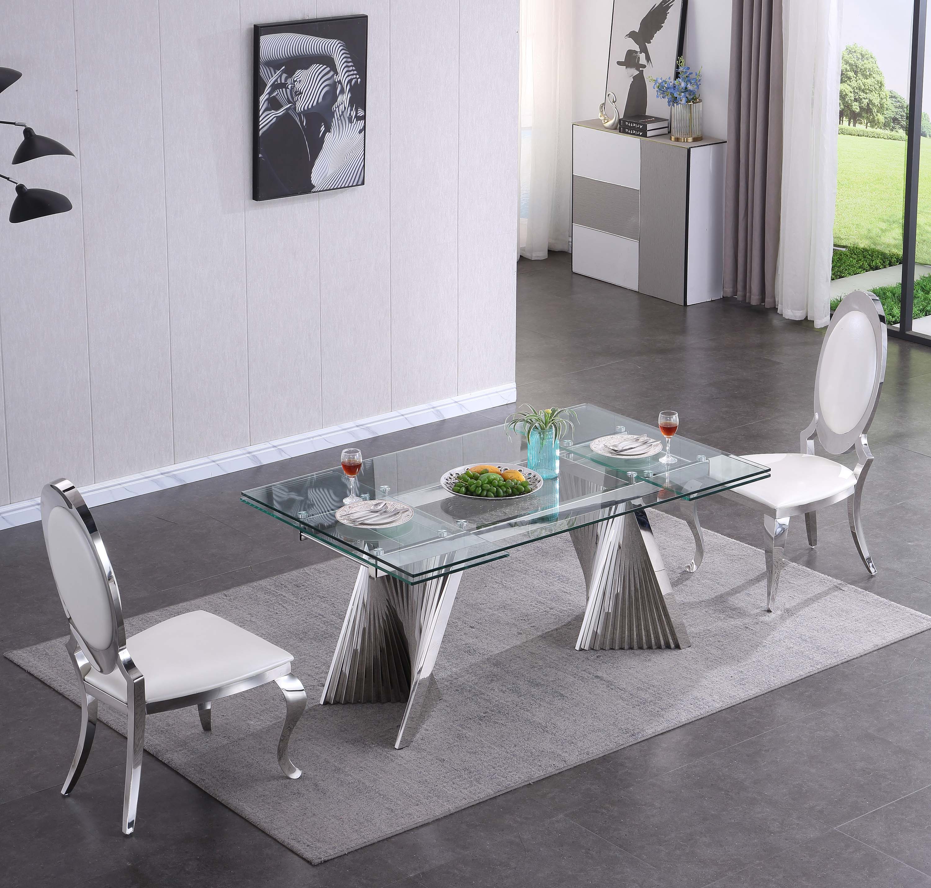 Extendable Dining Table with Marble Tempered Glass Top