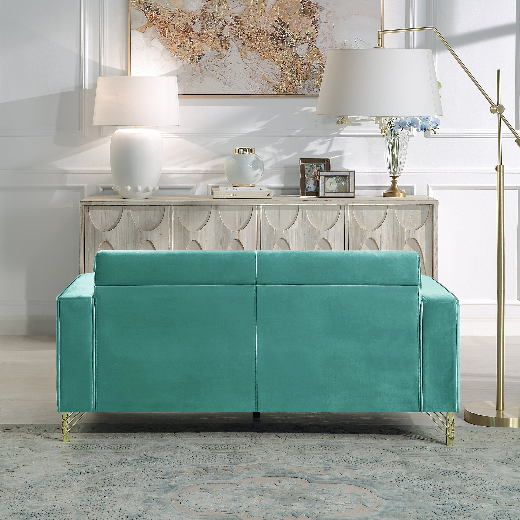 Velvet Loveseat/Sofa with Gold Metal Legs