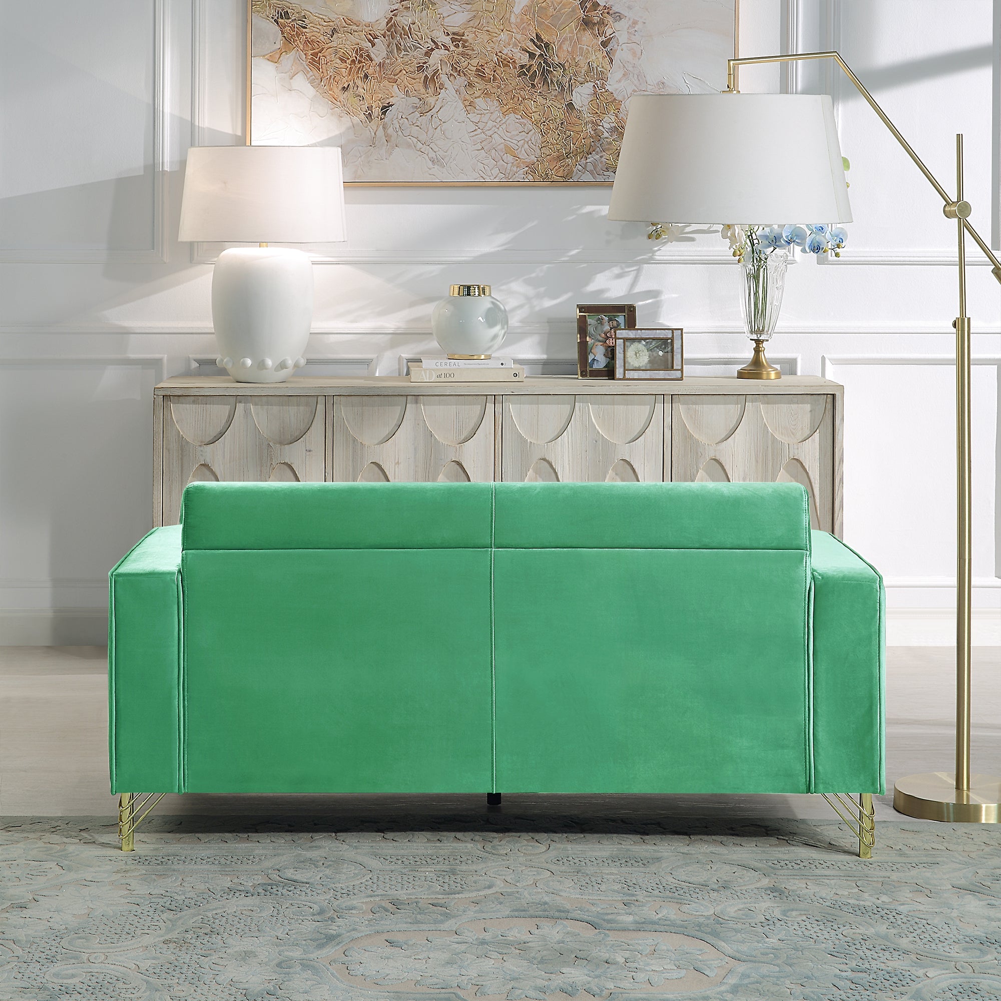 Velvet Loveseat/Sofa with Gold Metal Legs