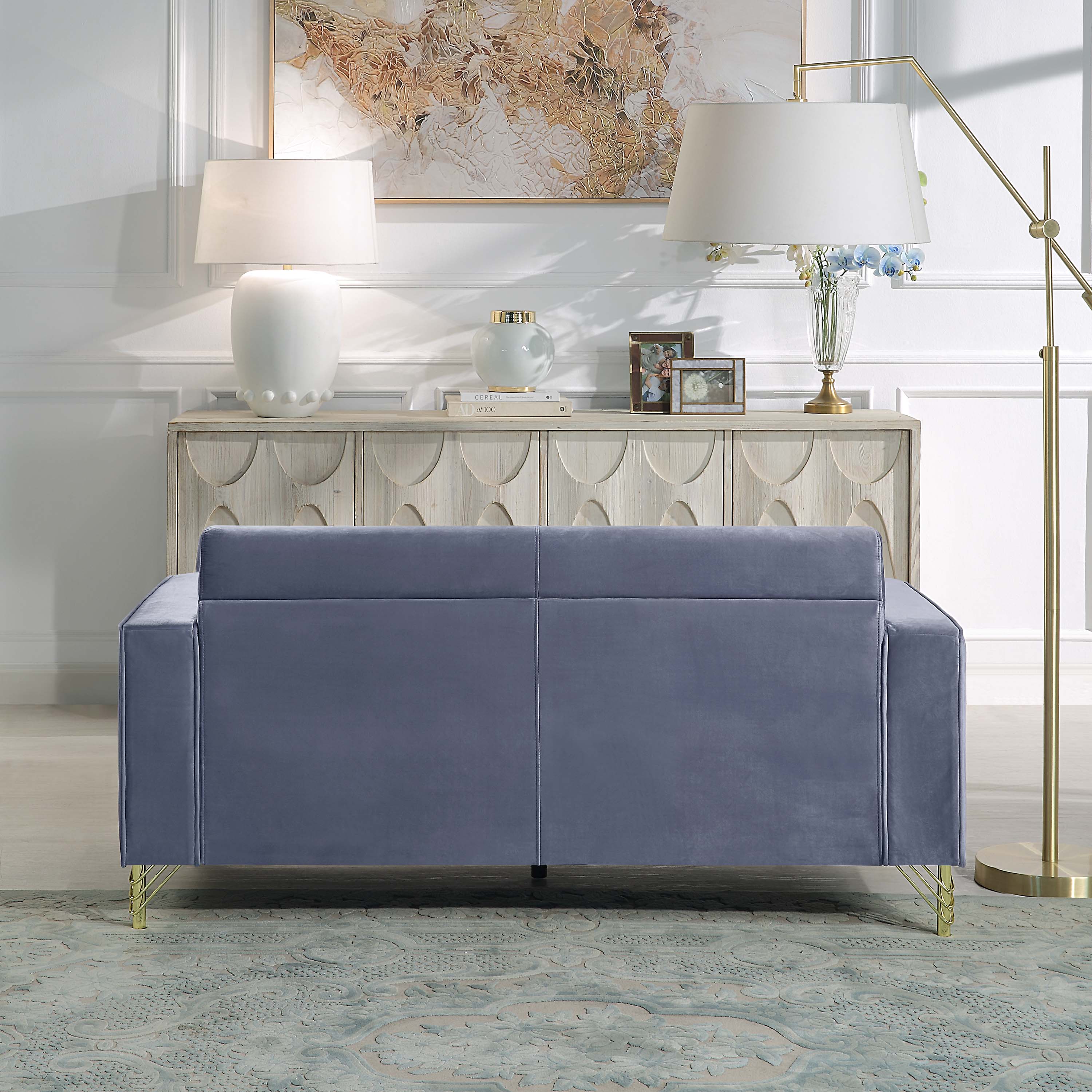 Velvet Loveseat/Sofa with Gold Metal Legs