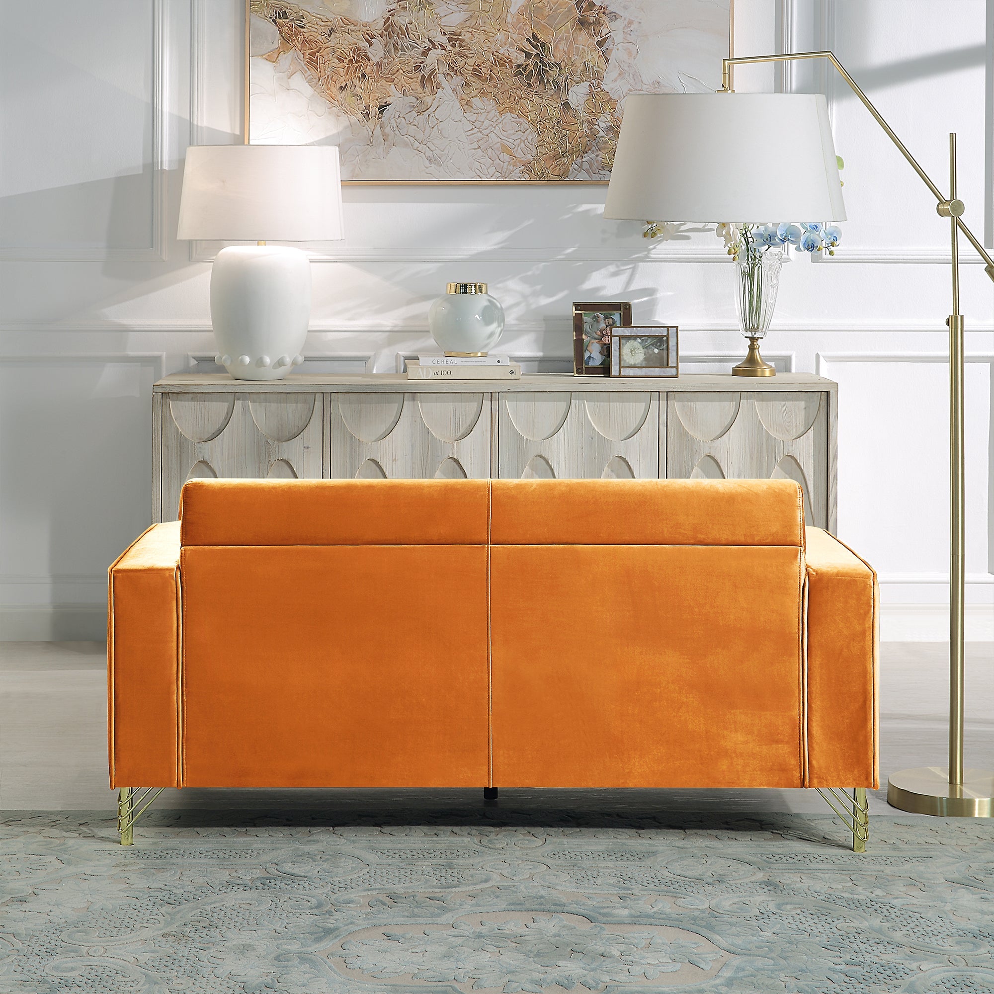 Velvet Loveseat/Sofa with Gold Metal Legs