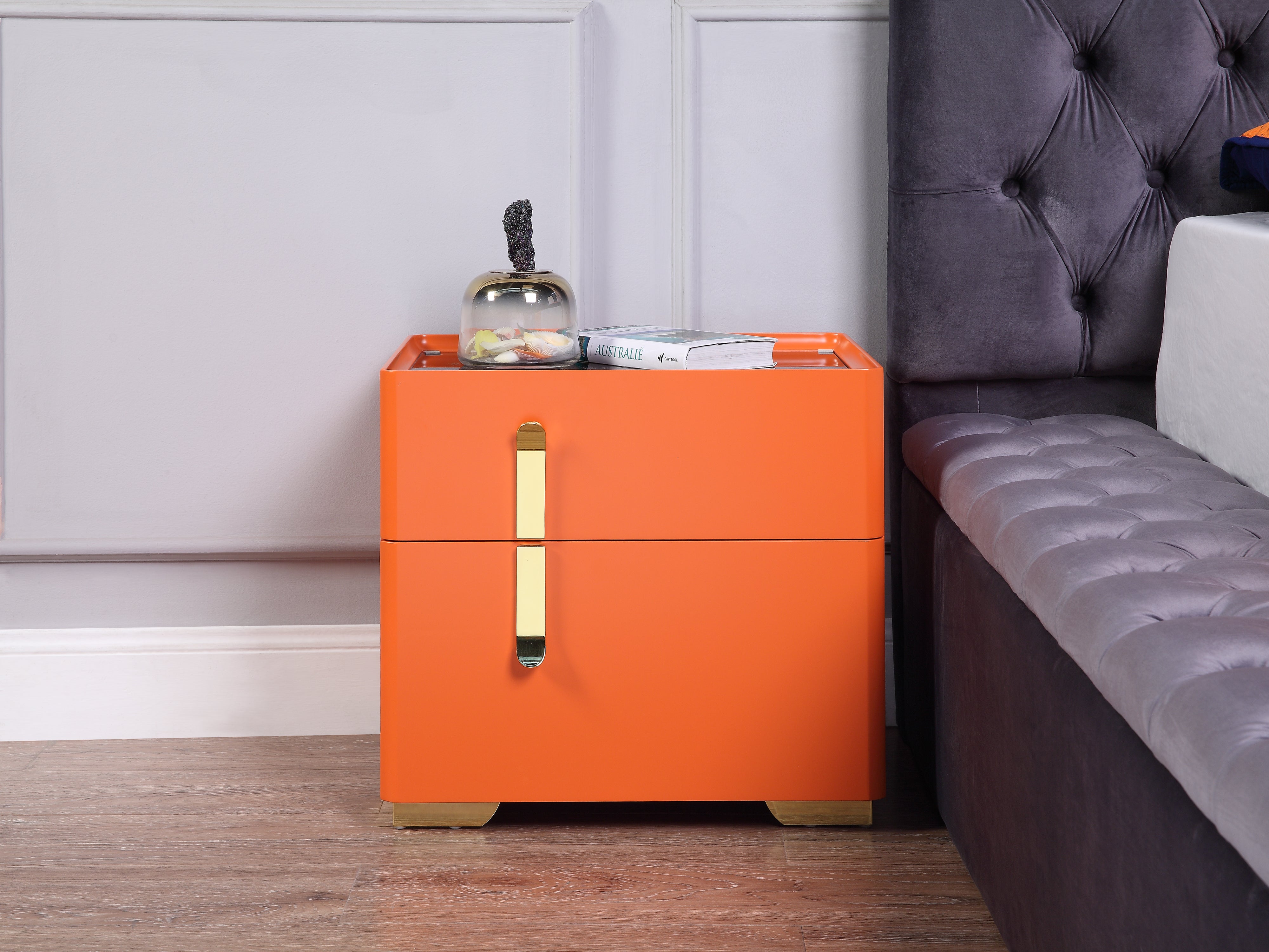 Ivory/Orange Lacquer MDF Night Stand