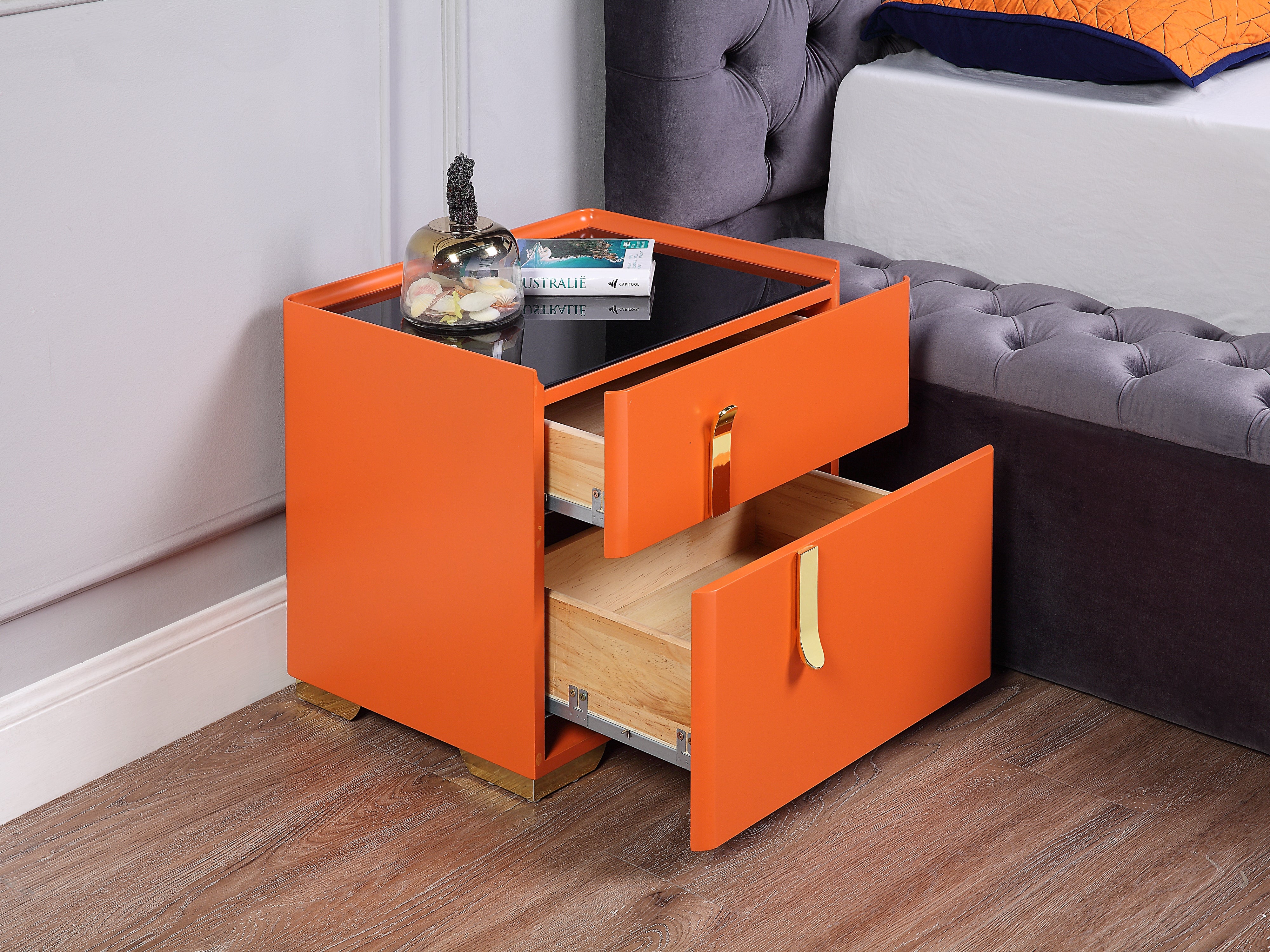 Ivory/Orange Lacquer MDF Night Stand