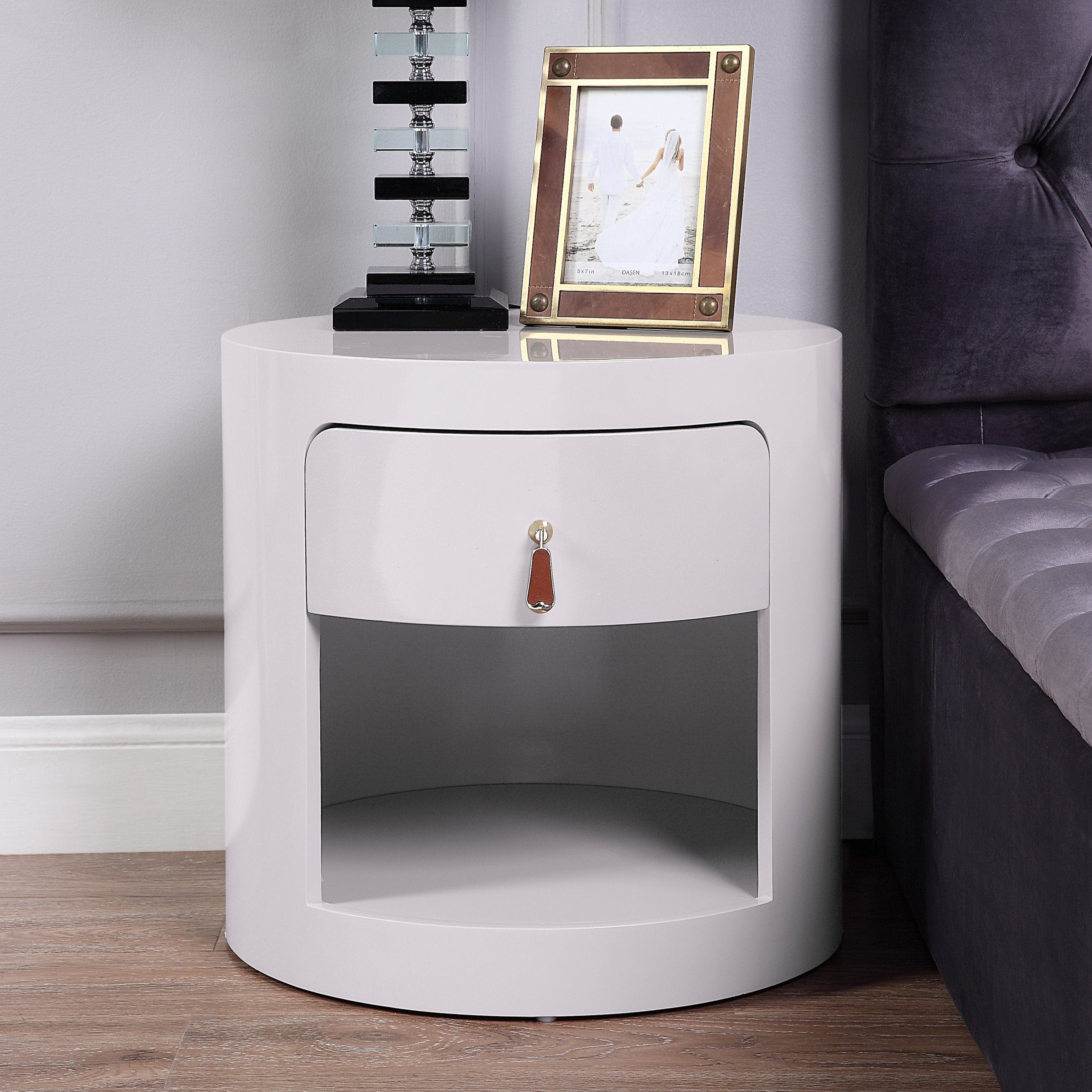 Ivory Lacquer Plywood Night Stand