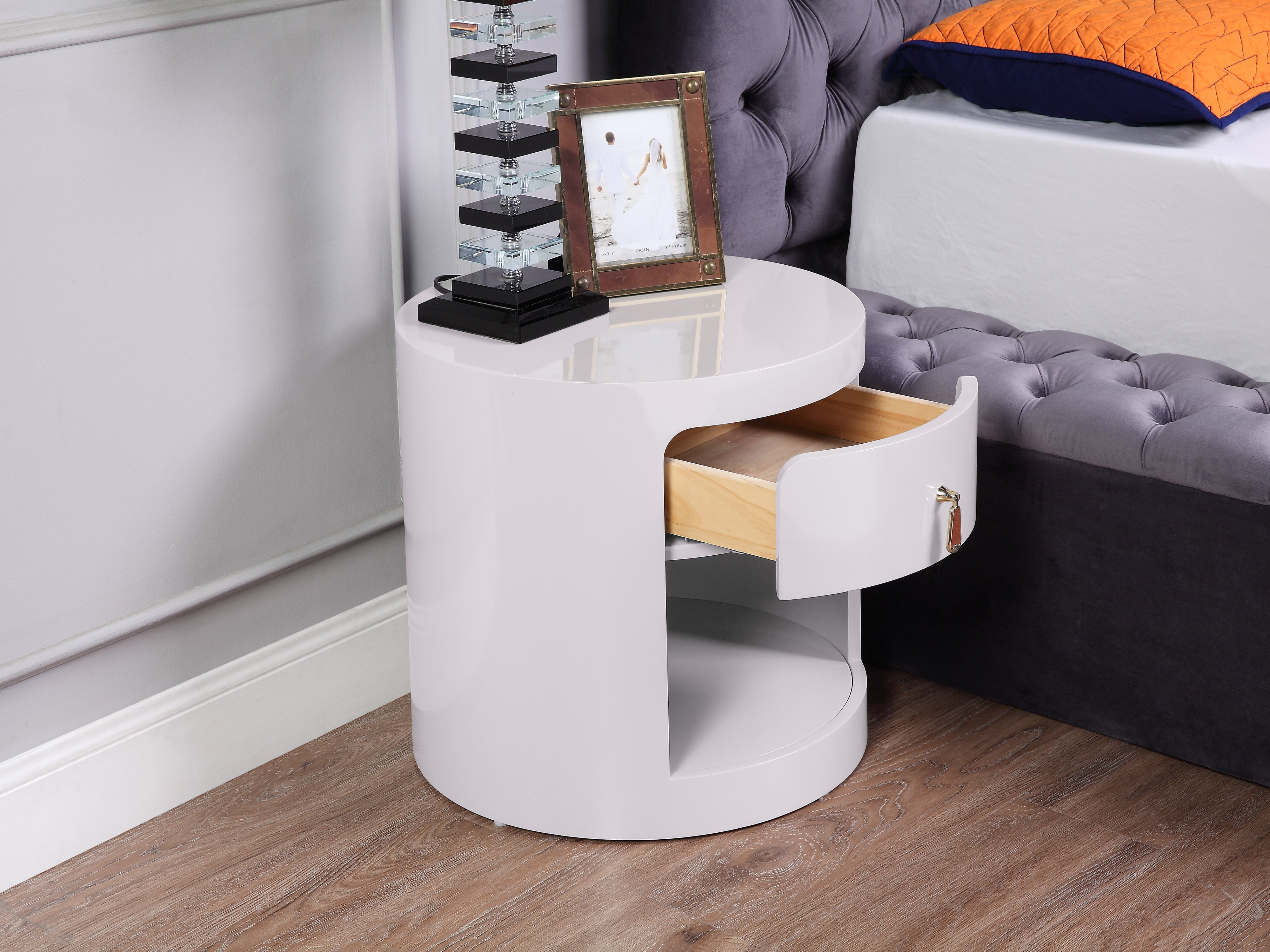 Ivory Lacquer Plywood Night Stand