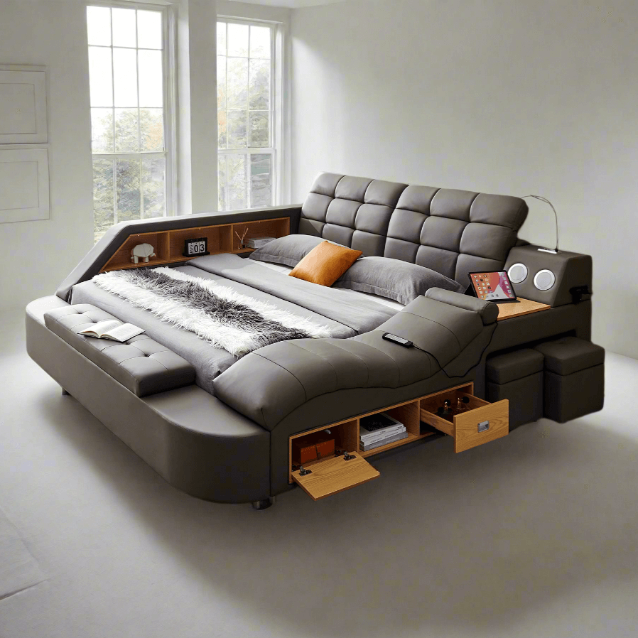 Eastern King/Queen Leather Bed with Storage