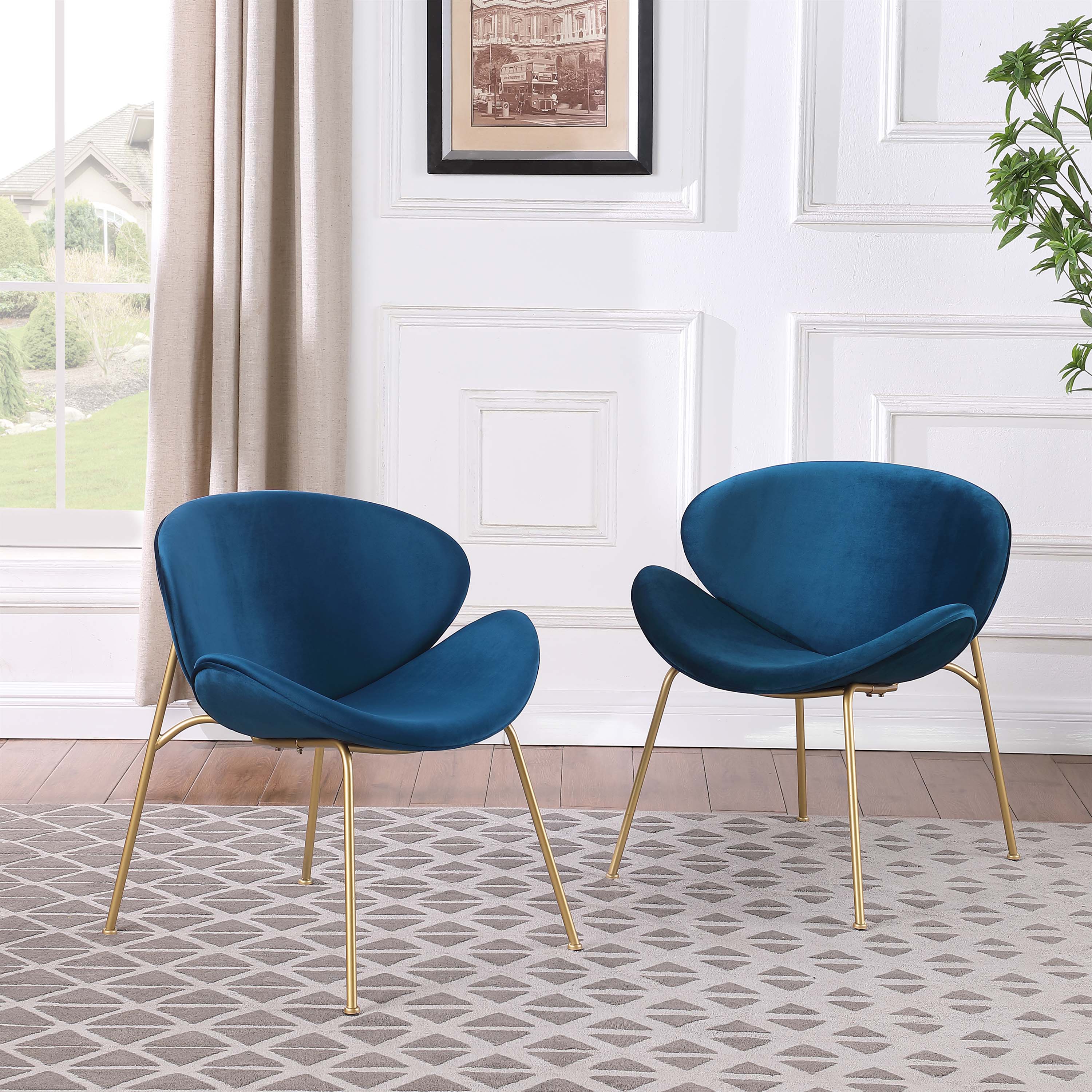 Set of 2 Velvet Barrel Chairs with Gold Metal Legs