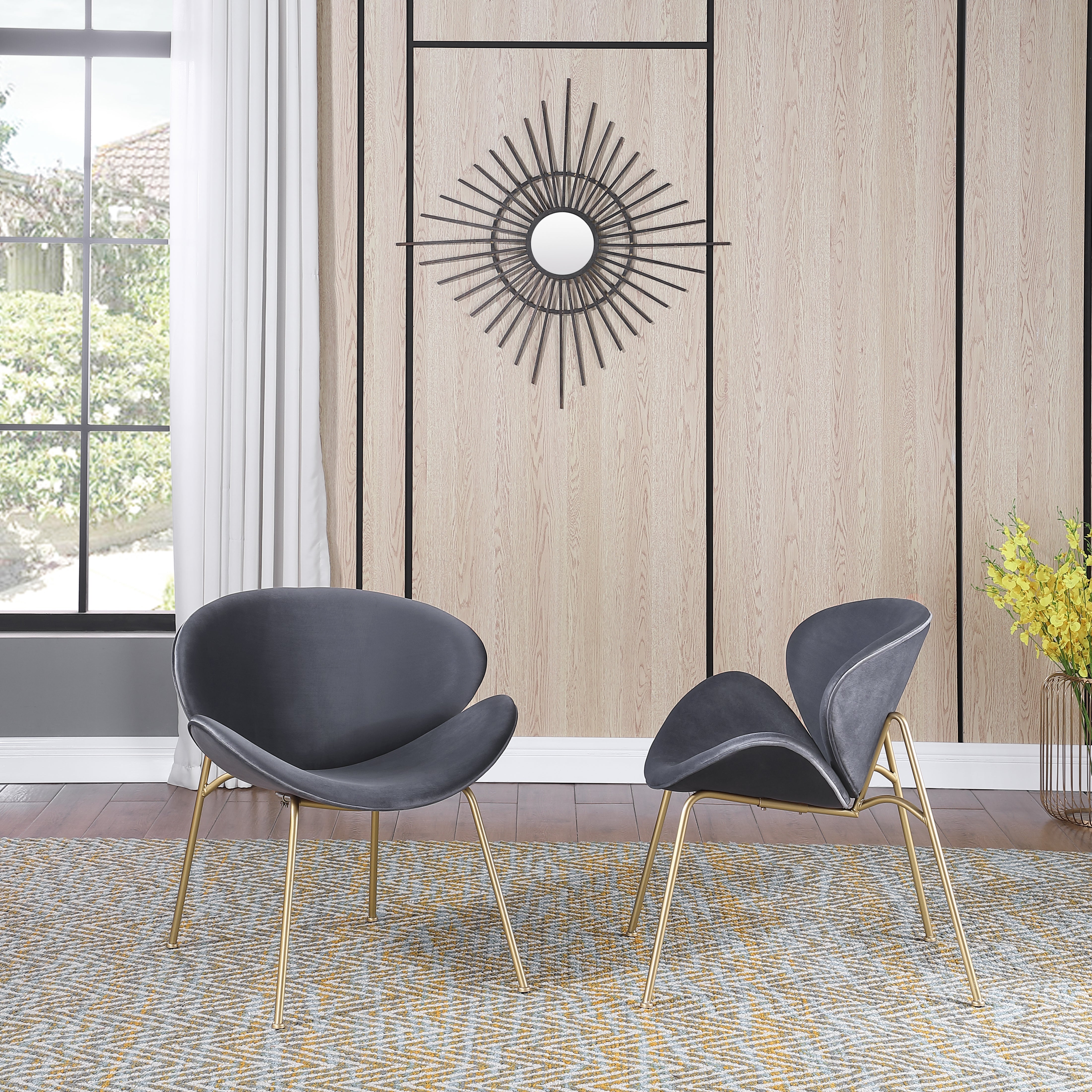 Set of 2 Velvet Barrel Chairs with Gold Metal Legs