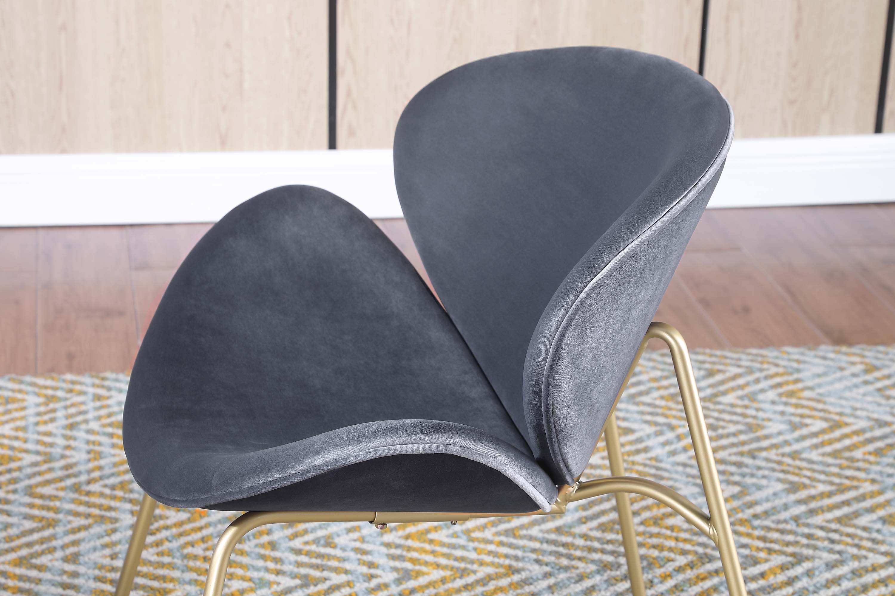 Set of 2 Velvet Barrel Chairs with Gold Metal Legs