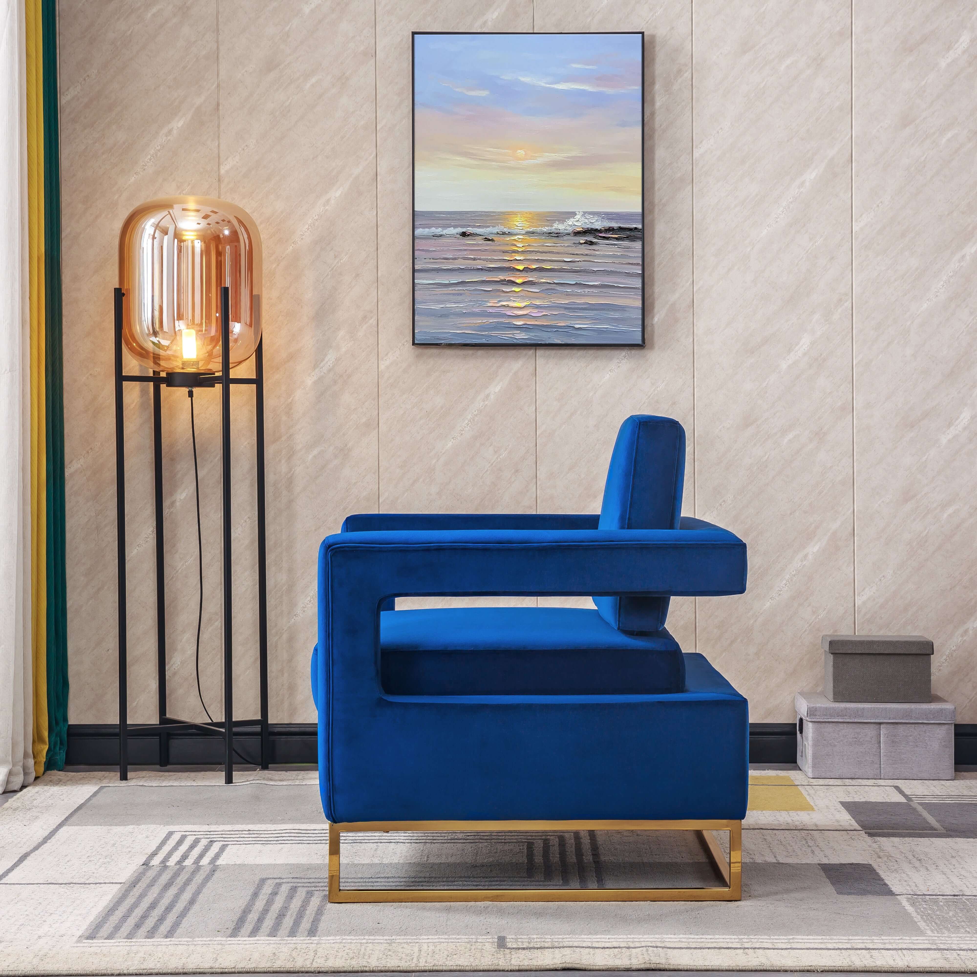 Luxurious Velvet Barrel Chair with Gold Stainless Steel Base