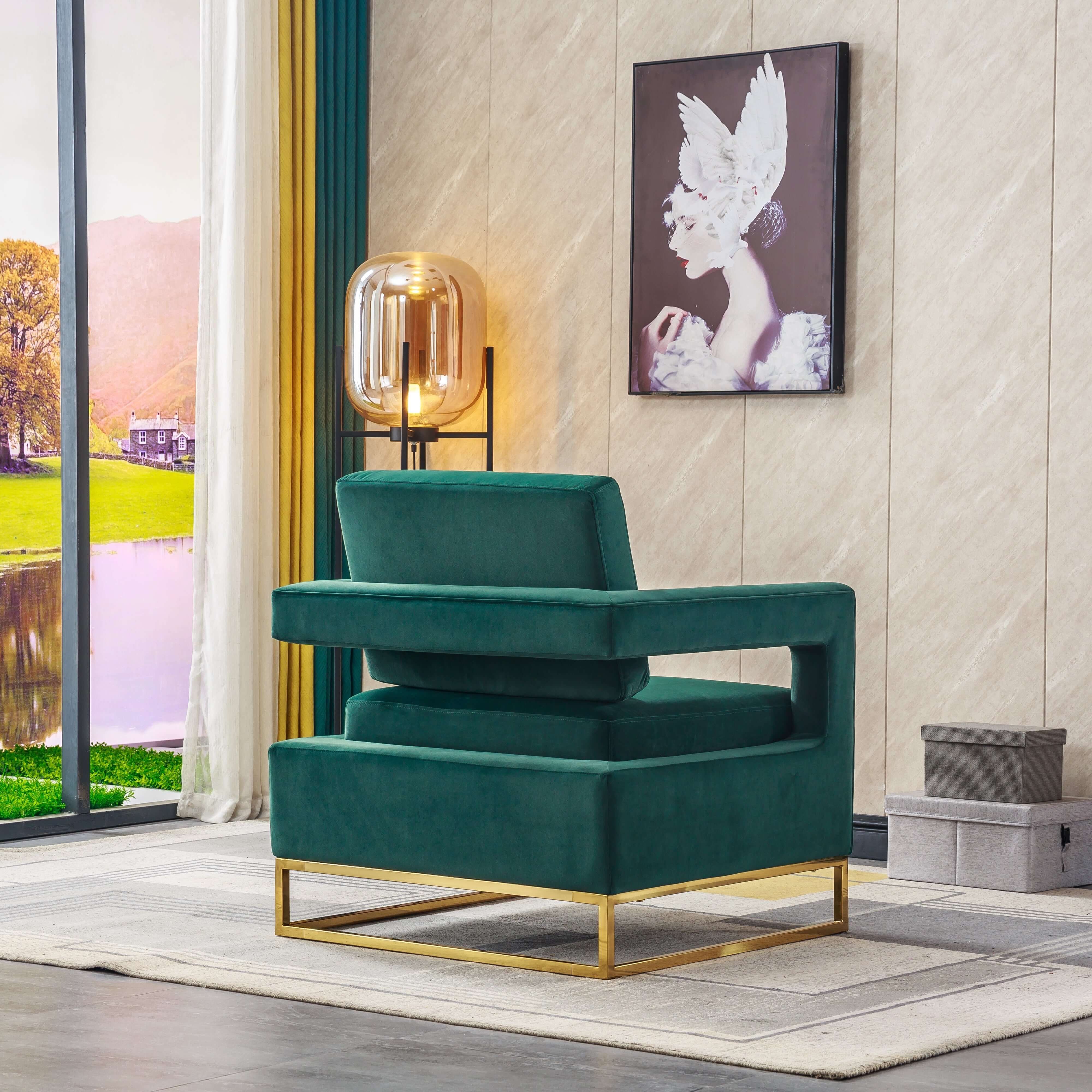 Luxurious Velvet Barrel Chair with Gold Stainless Steel Base