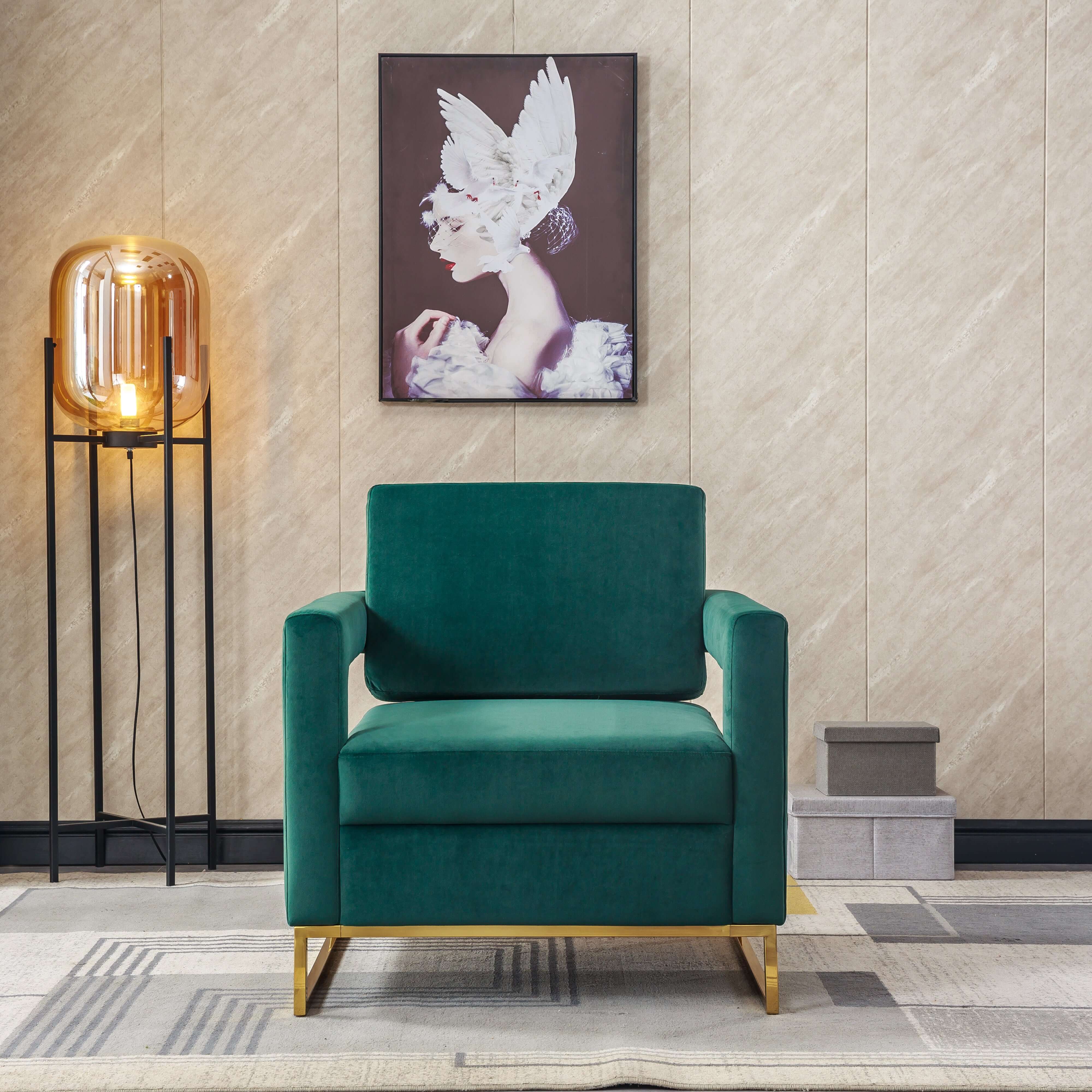 Luxurious Velvet Barrel Chair with Gold Stainless Steel Base