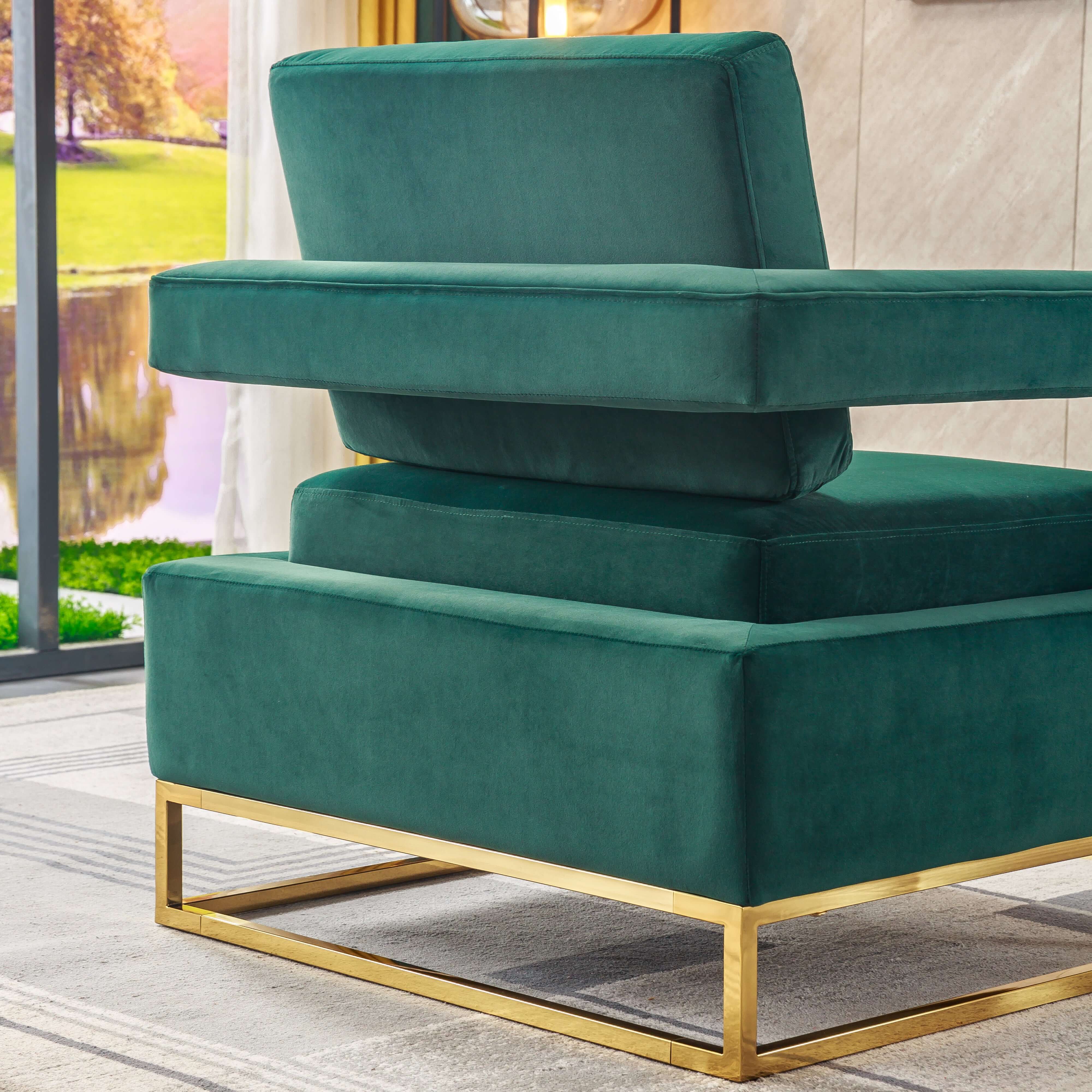 Luxurious Velvet Barrel Chair with Gold Stainless Steel Base