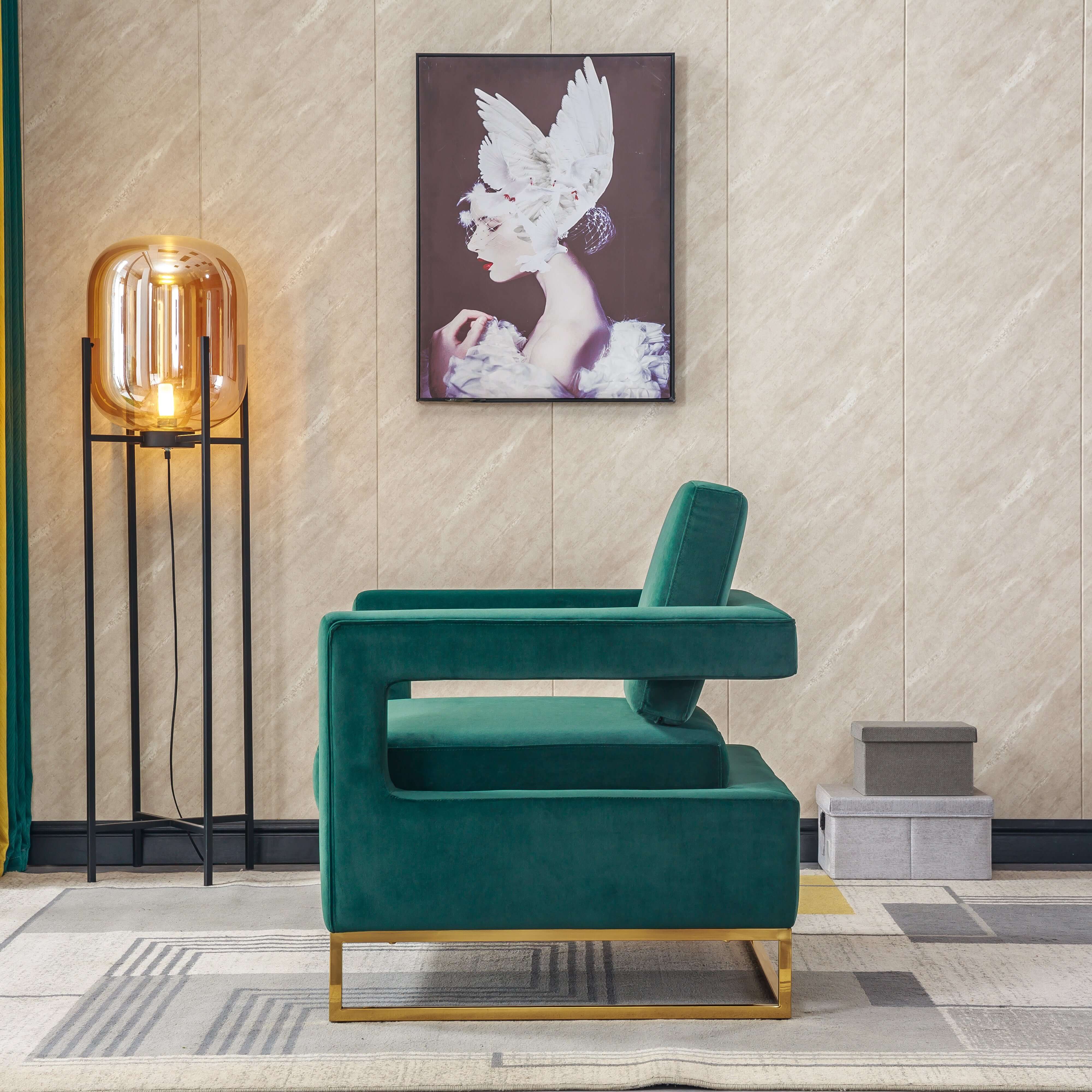 Luxurious Velvet Barrel Chair with Gold Stainless Steel Base