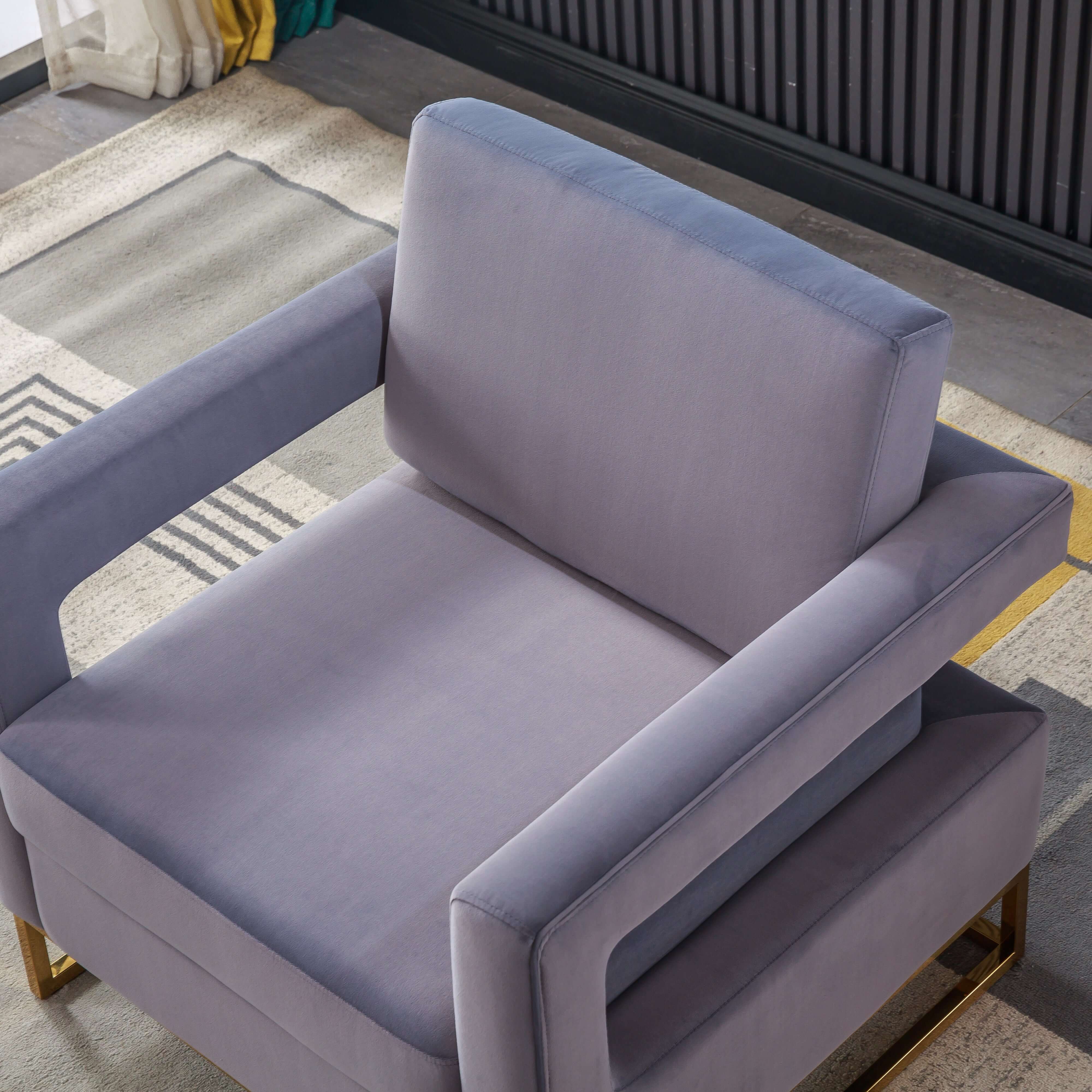 Luxurious Velvet Barrel Chair with Gold Stainless Steel Base