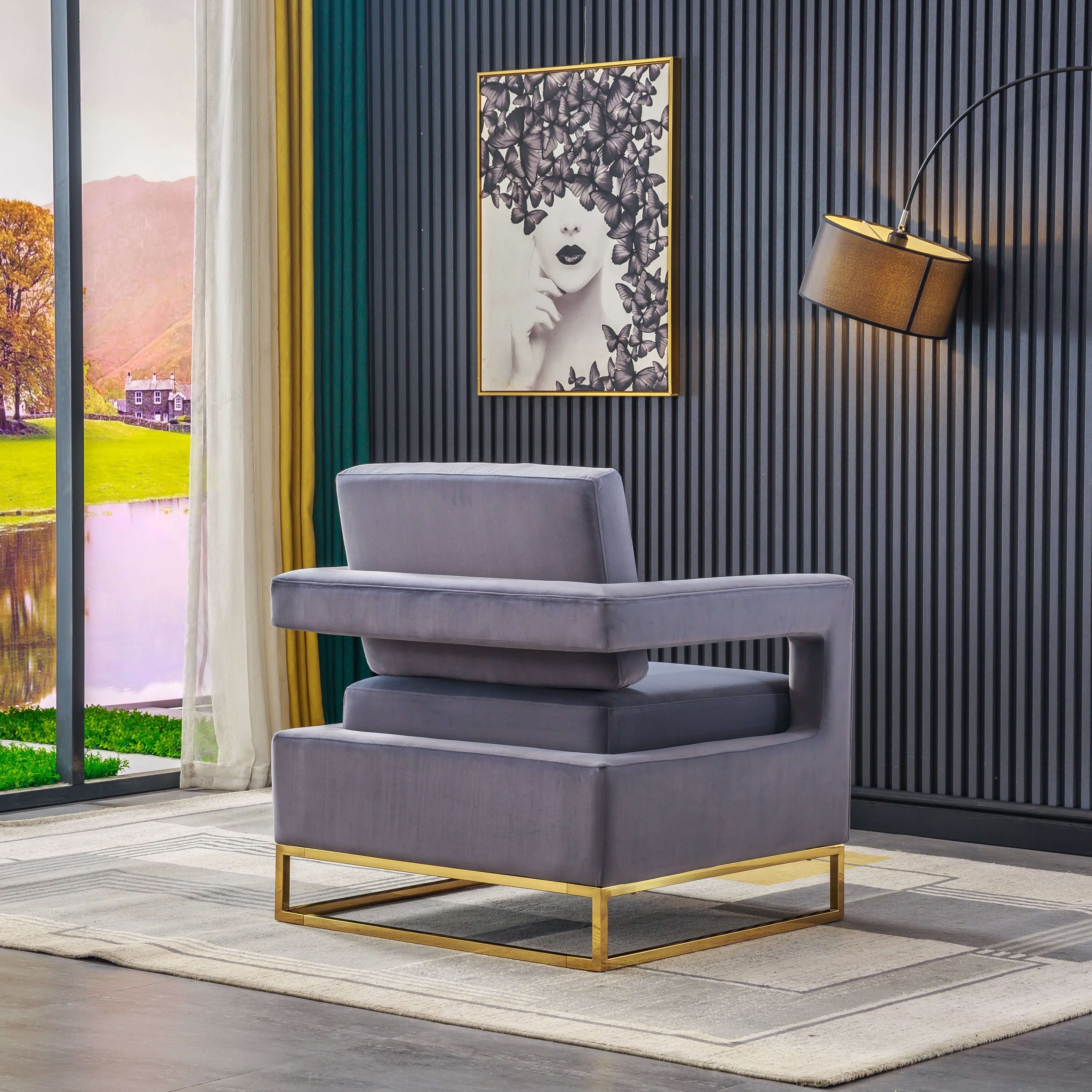 Luxurious Velvet Barrel Chair with Gold Stainless Steel Base