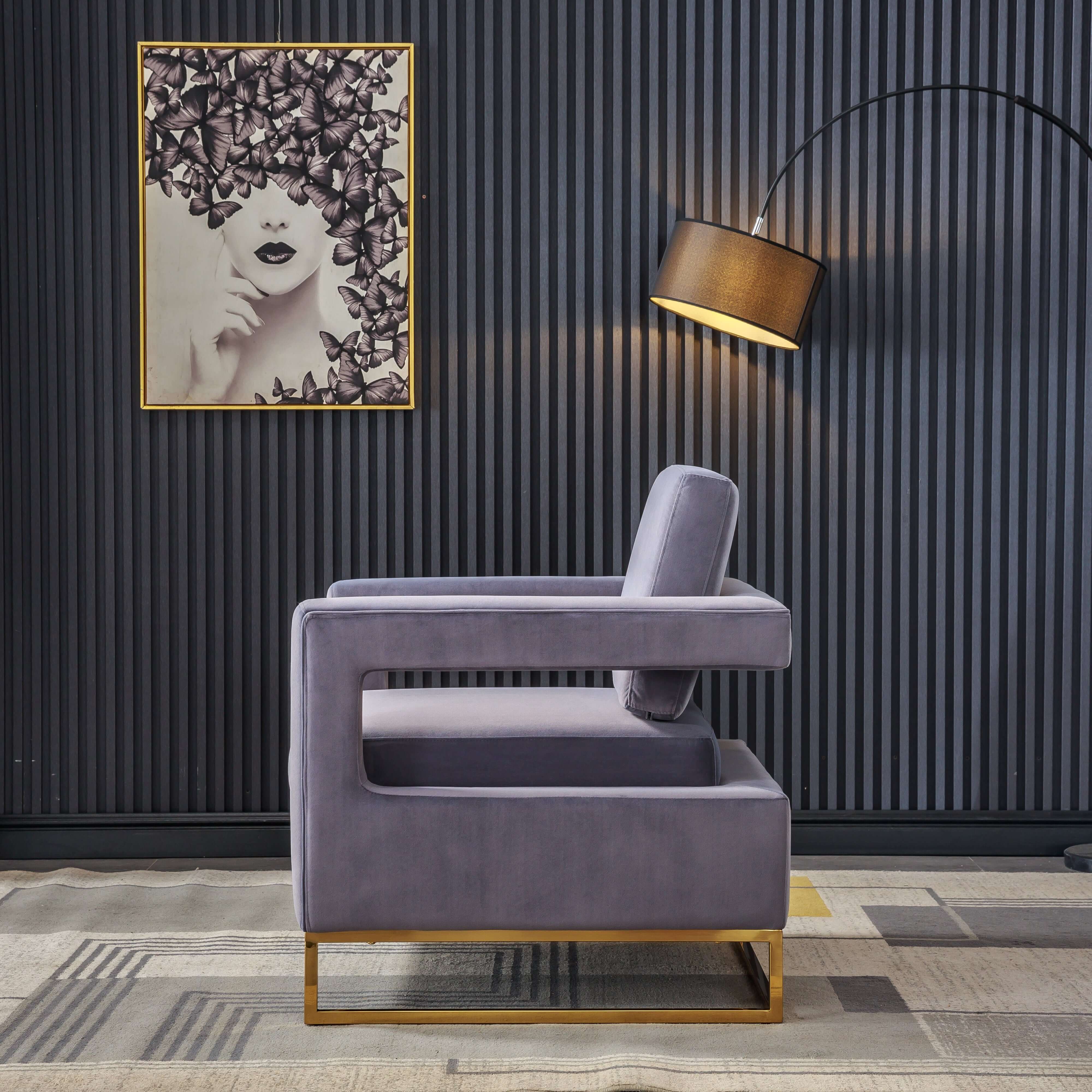 Luxurious Velvet Barrel Chair with Gold Stainless Steel Base