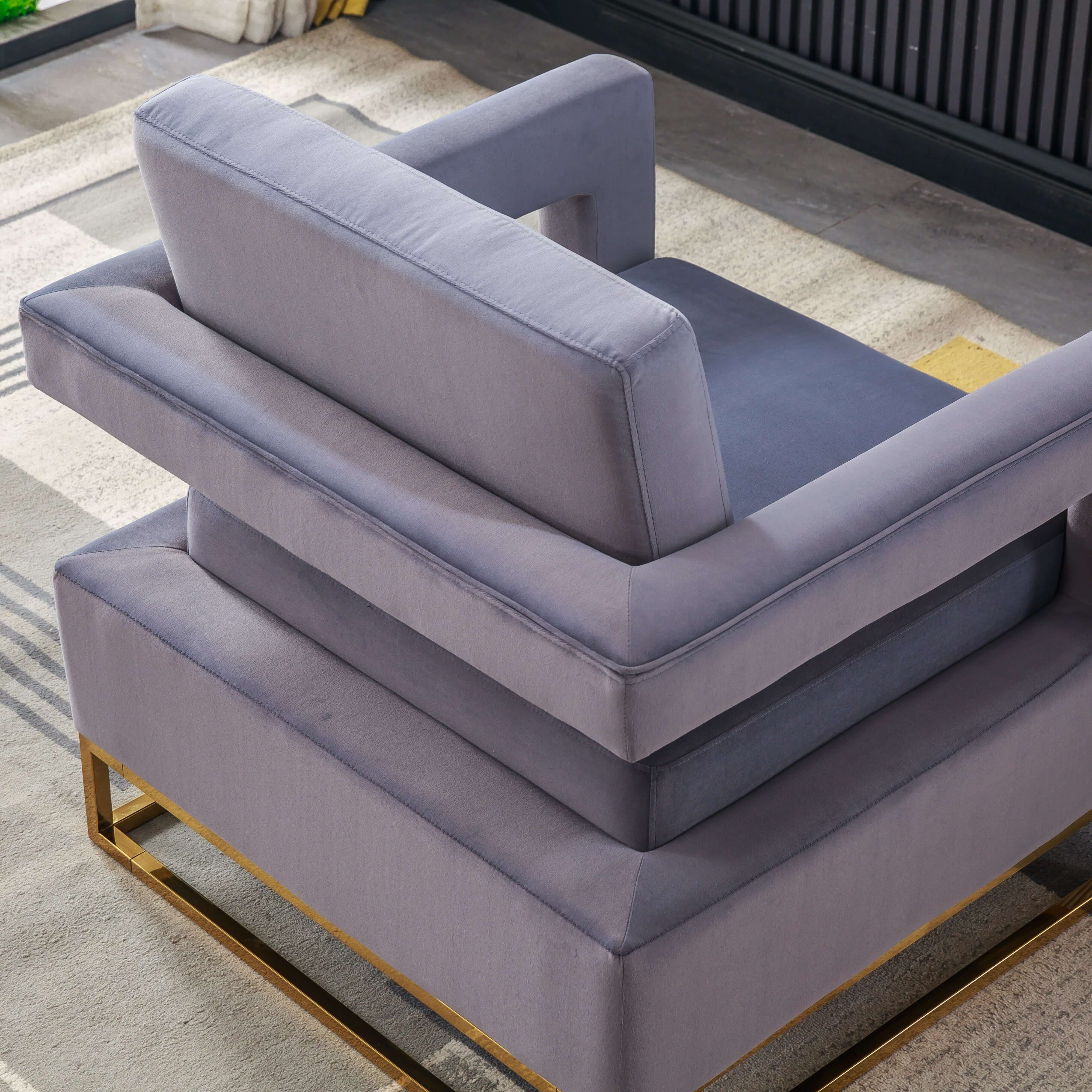 Luxurious Velvet Barrel Chair with Gold Stainless Steel Base