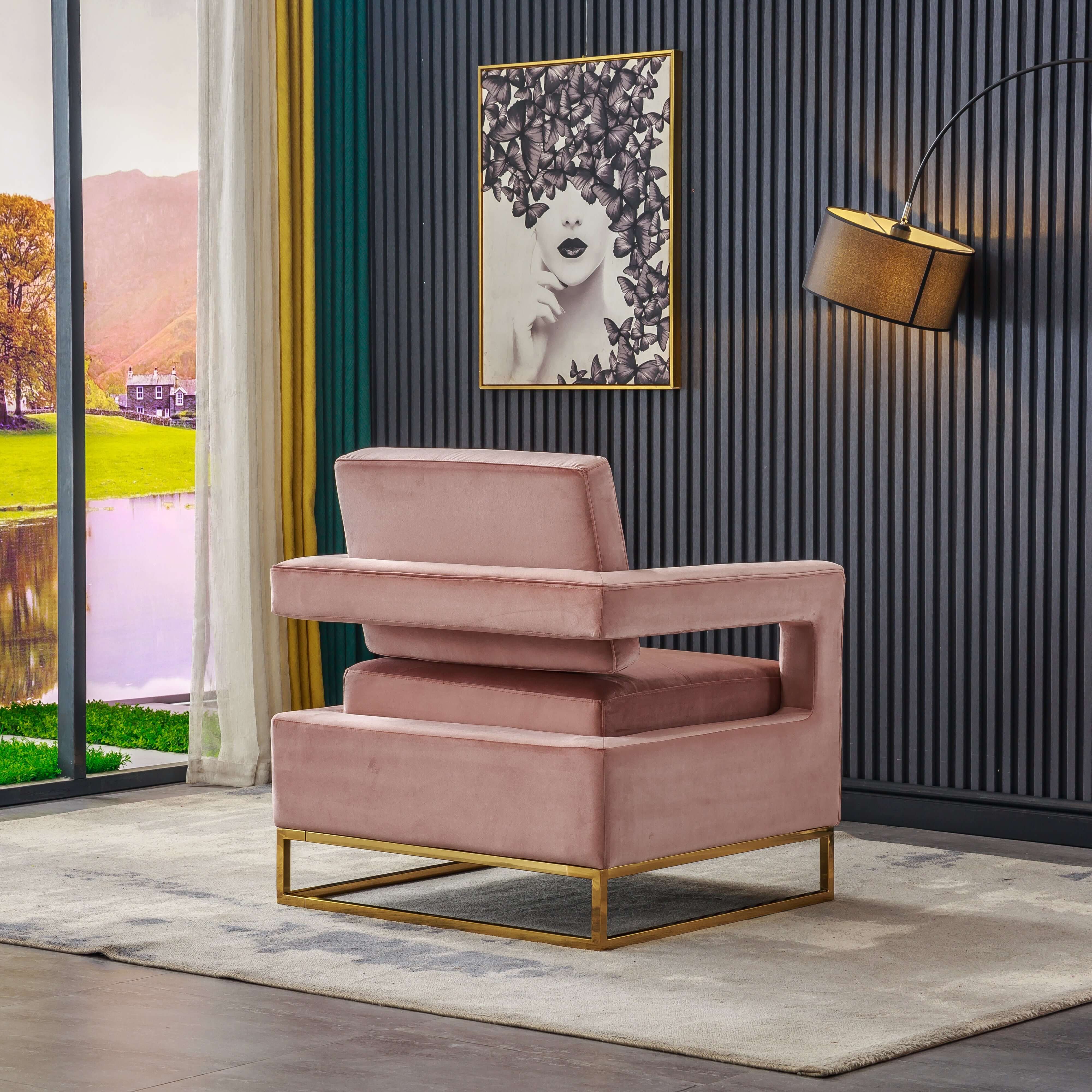 Luxurious Velvet Barrel Chair with Gold Stainless Steel Base