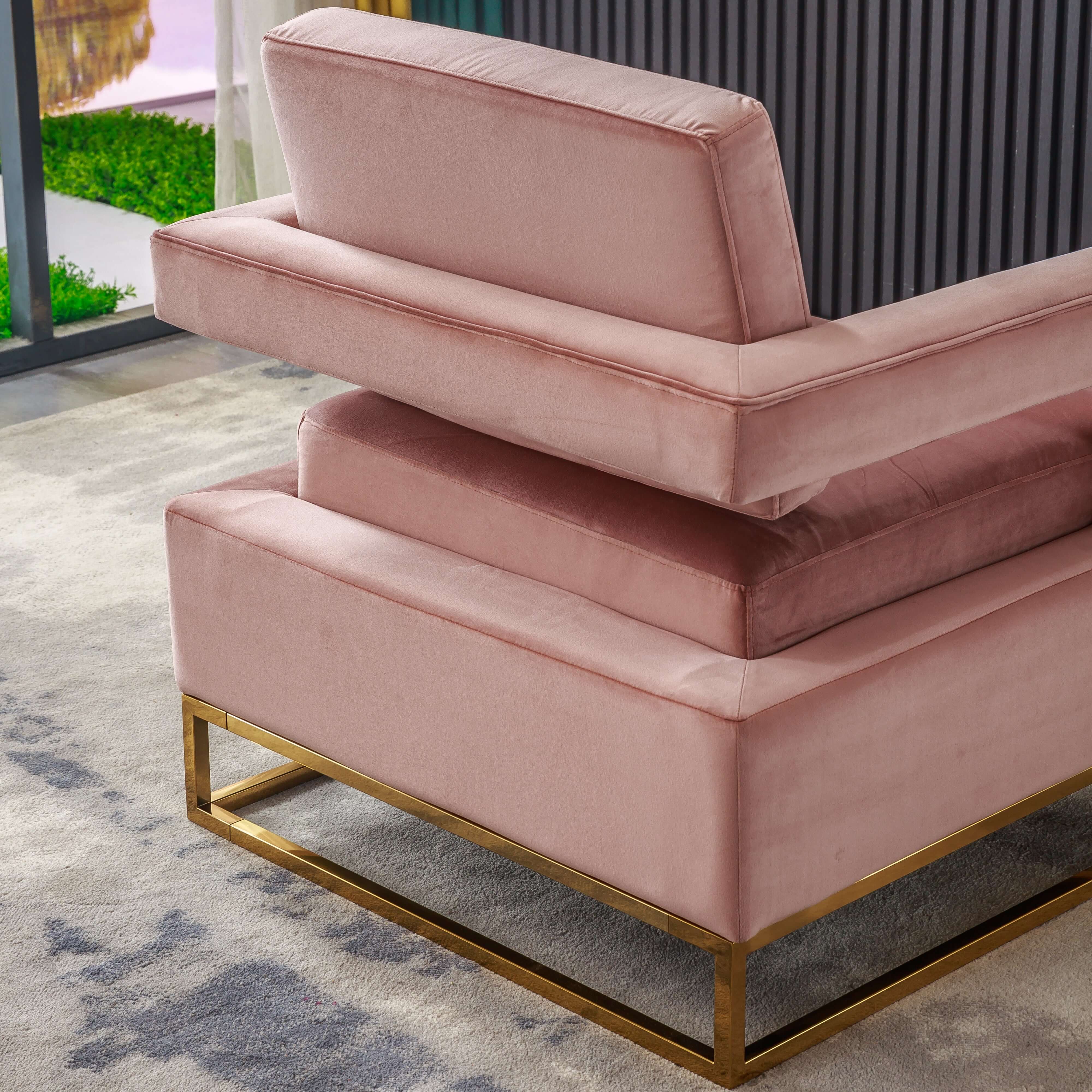 Luxurious Velvet Barrel Chair with Gold Stainless Steel Base