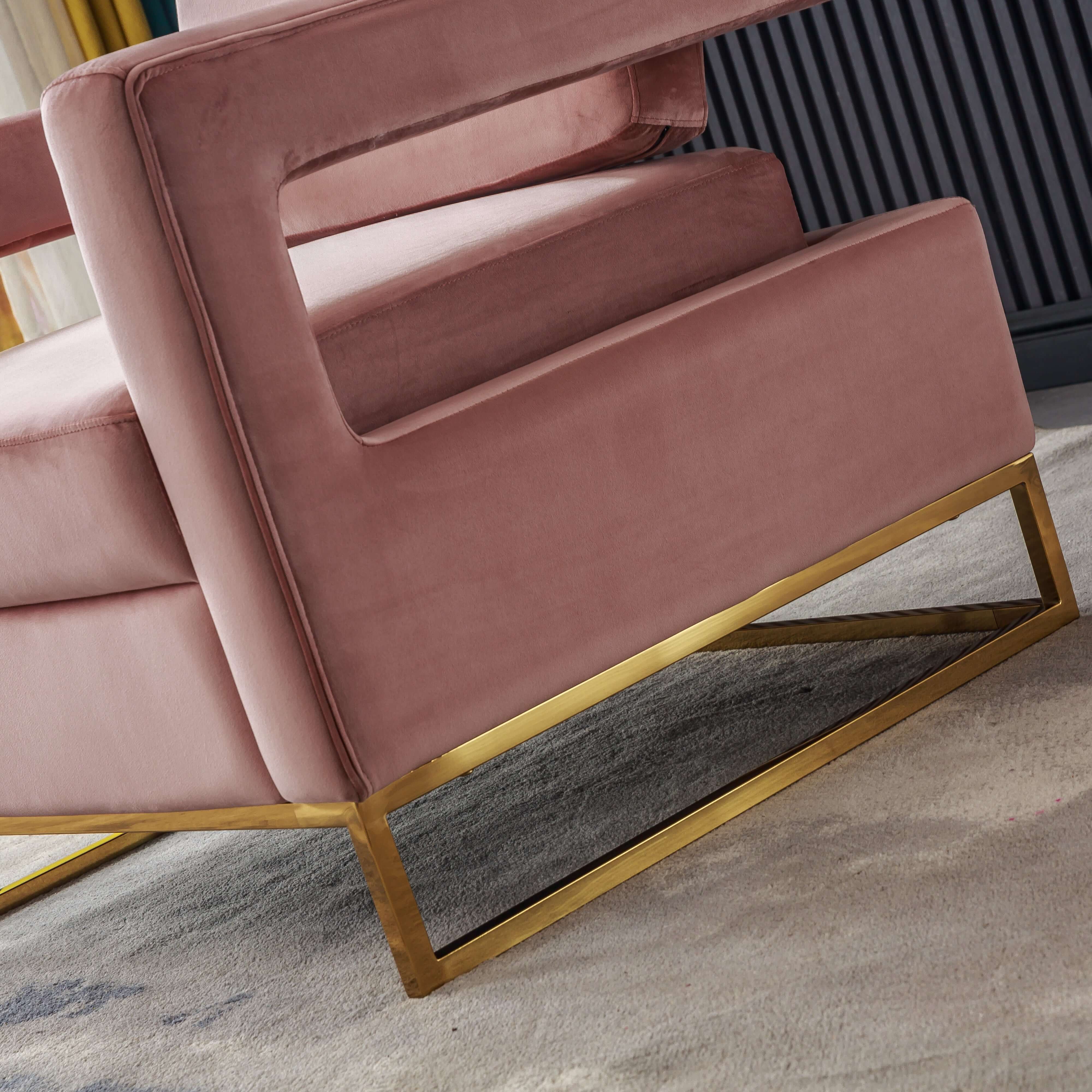 Luxurious Velvet Barrel Chair with Gold Stainless Steel Base