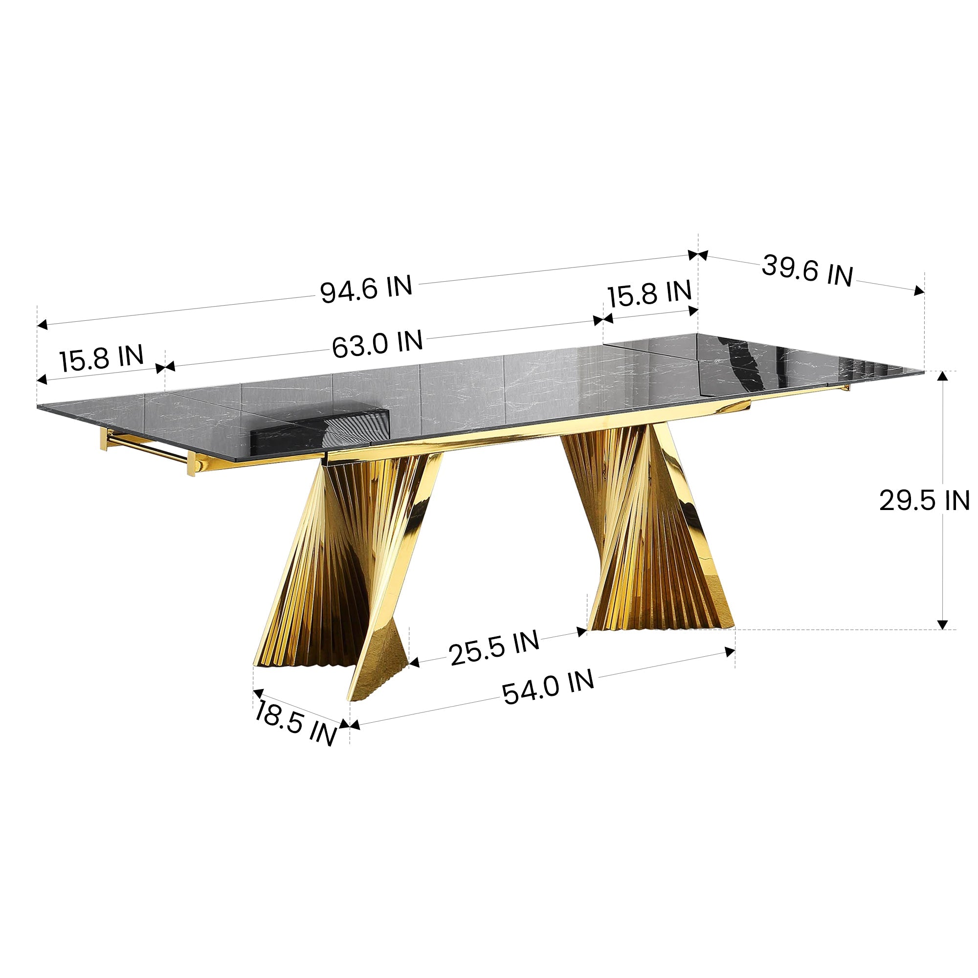Extendable Dining Table with Marble Tempered Glass Top