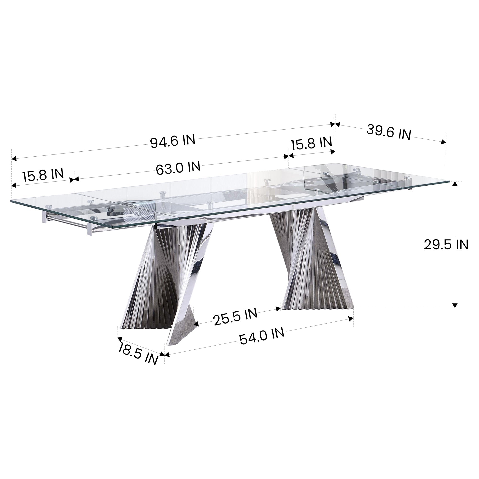 Extendable Dining Table with Marble Tempered Glass Top