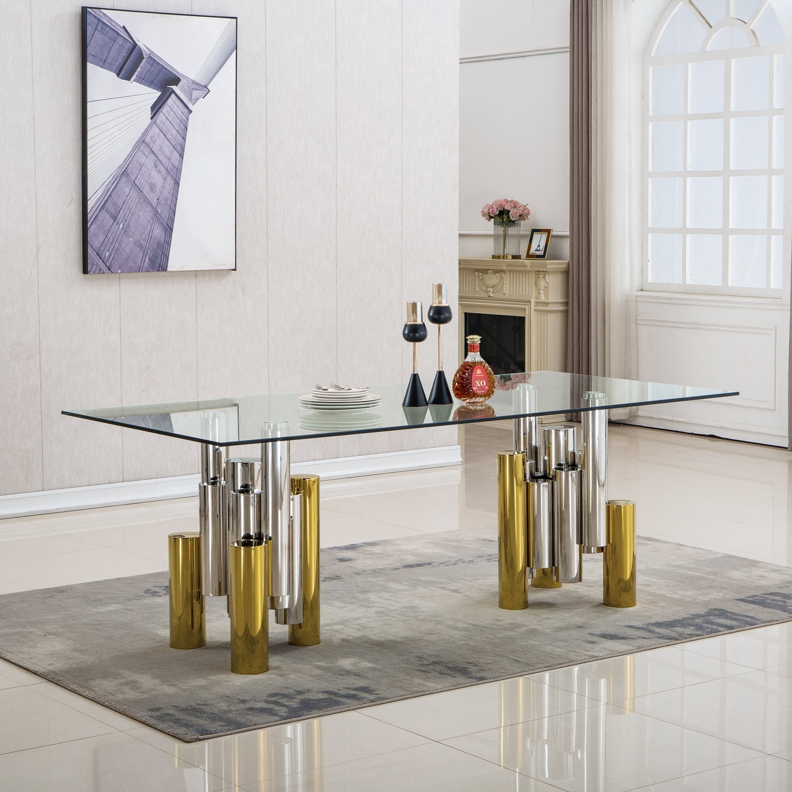 Rectangular Dining Table with 12mm Clear Tempered Glass