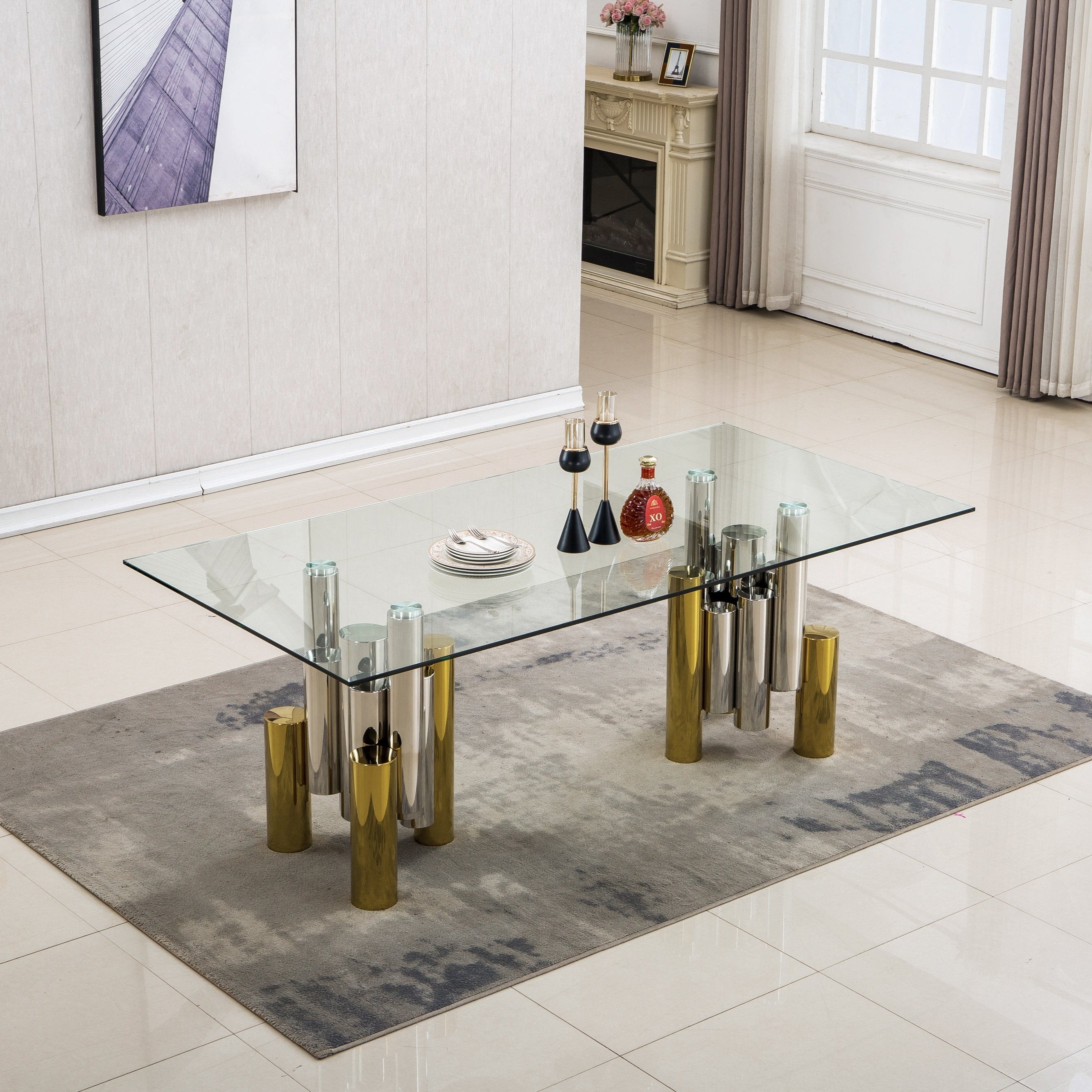 Rectangular Dining Table with 12mm Clear Tempered Glass