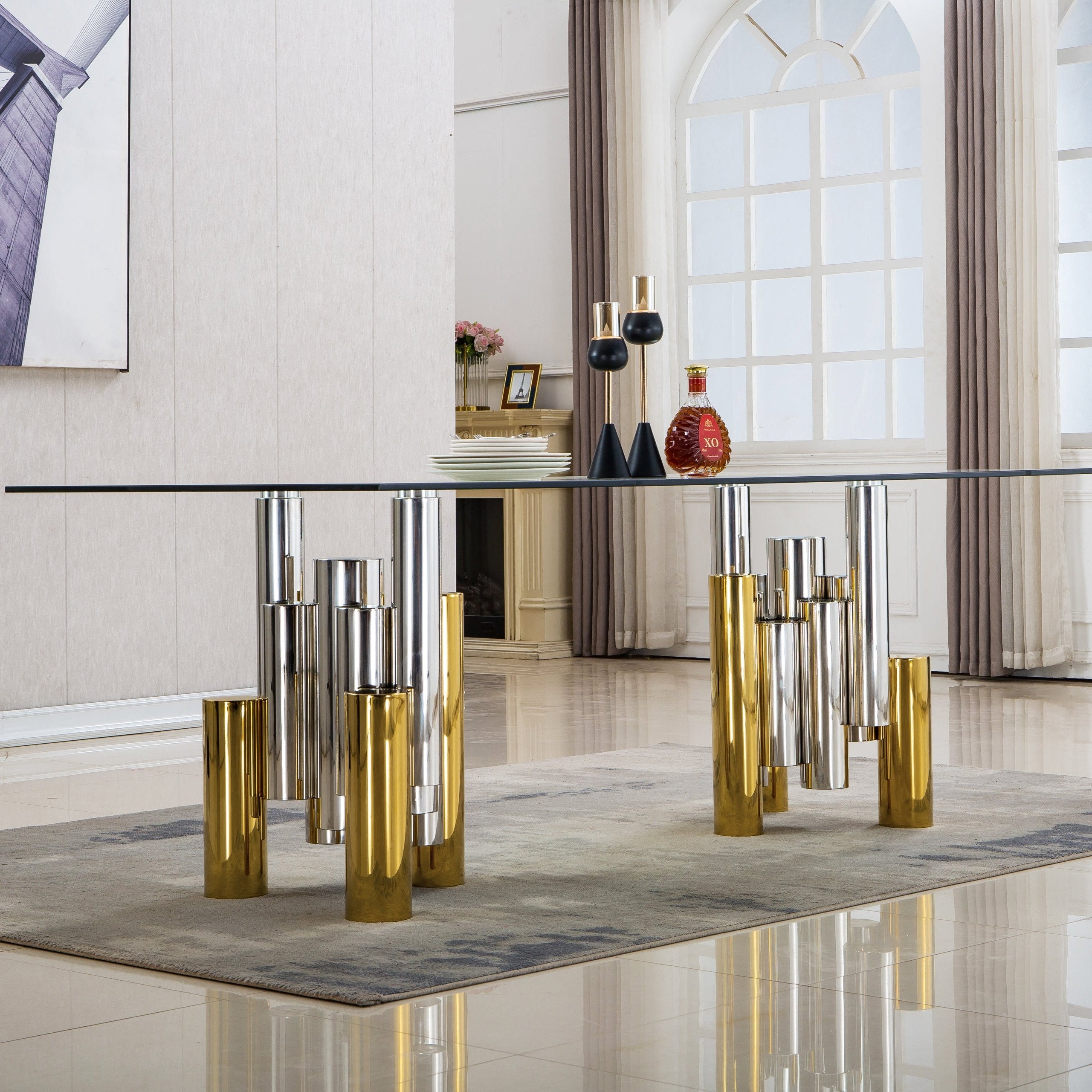 Rectangular Dining Table with 12mm Clear Tempered Glass